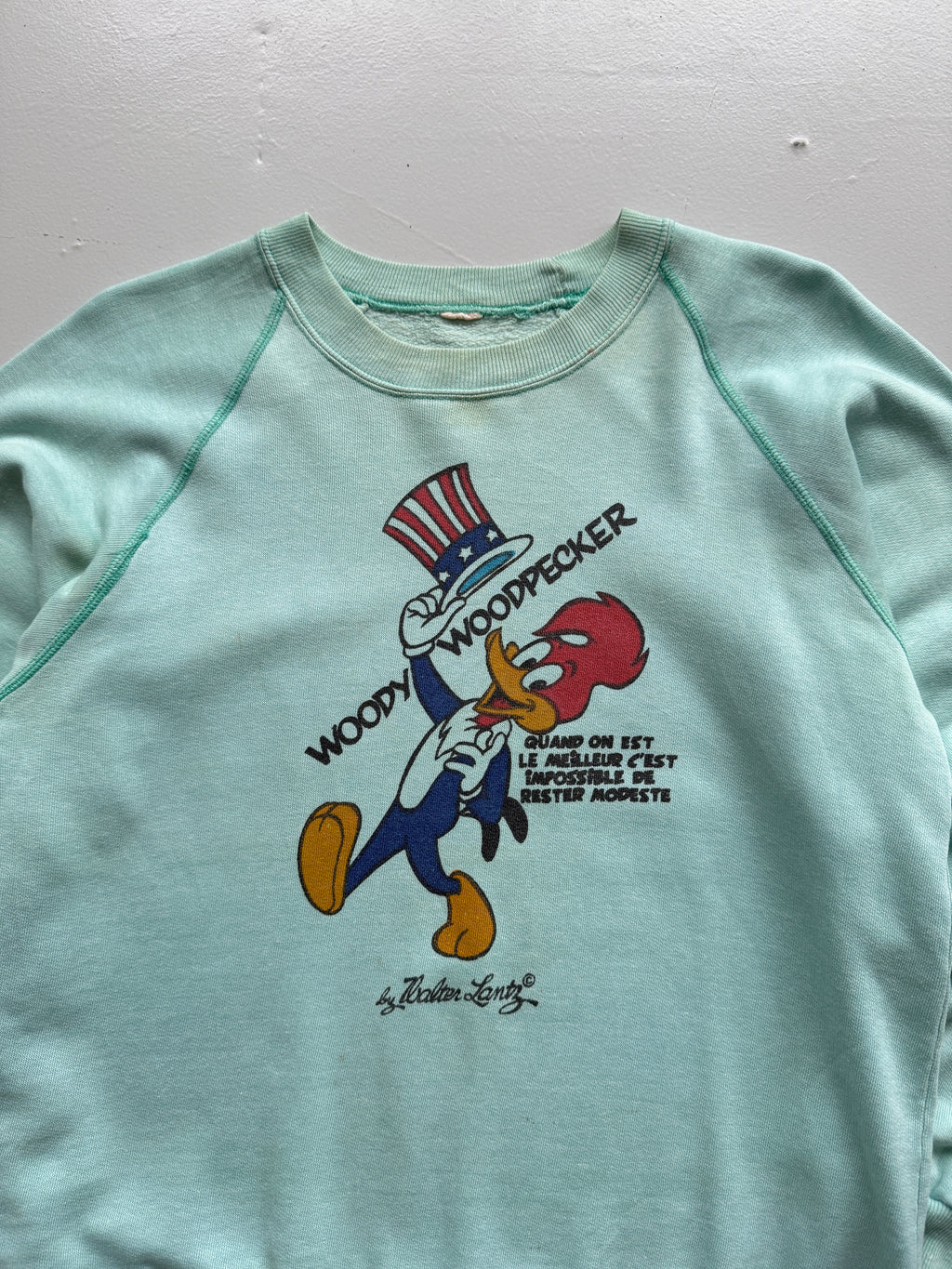 Blue Woody Woodpecker 70's Vintage Cartoon Graphic Sweatshirt Jumper - Small