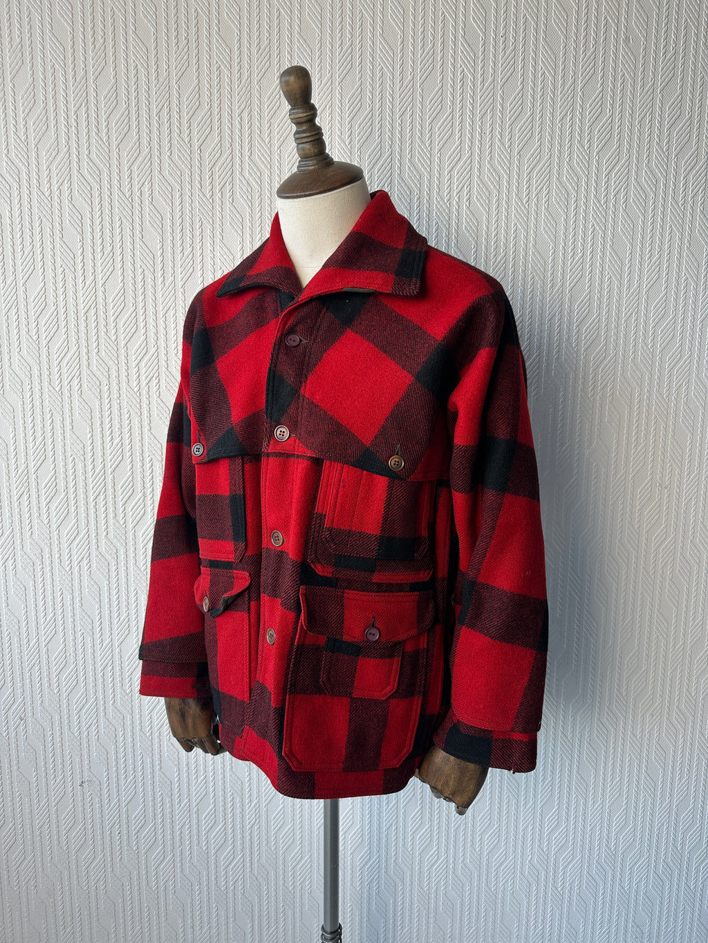 Rad Black White Stag 80's Vintage Wool Buffalo Plaid Jacket - Small
