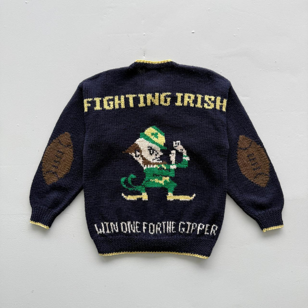 Navy Fighting Irish Hand Knitted Woollen Vintage 90s Cardigan - Medium