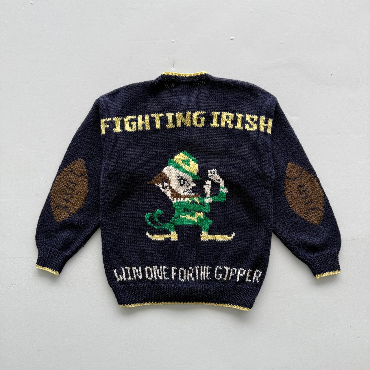 Navy Fighting Irish Hand Knitted Woollen Vintage 90s Cardigan - Medium