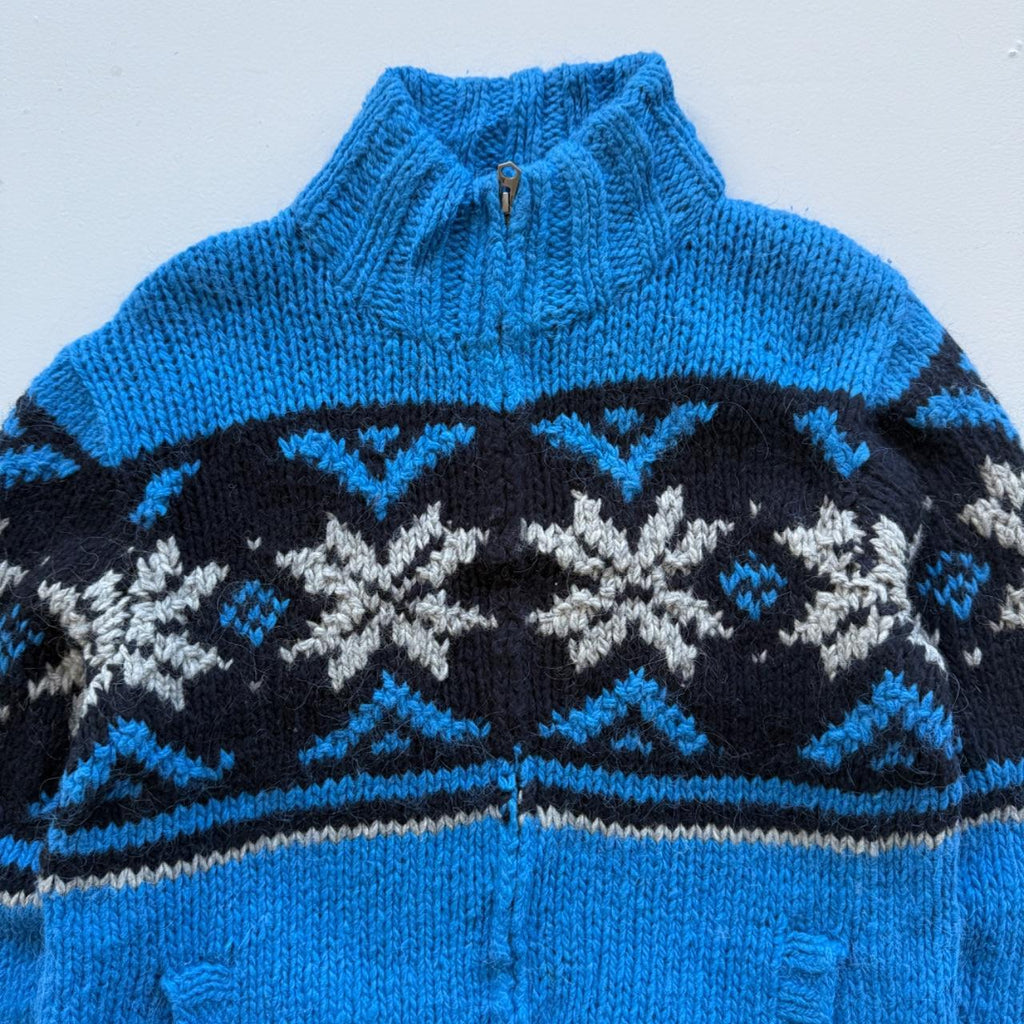 Blue Full Zip 80s Chunky Knit Cardigan - Medium