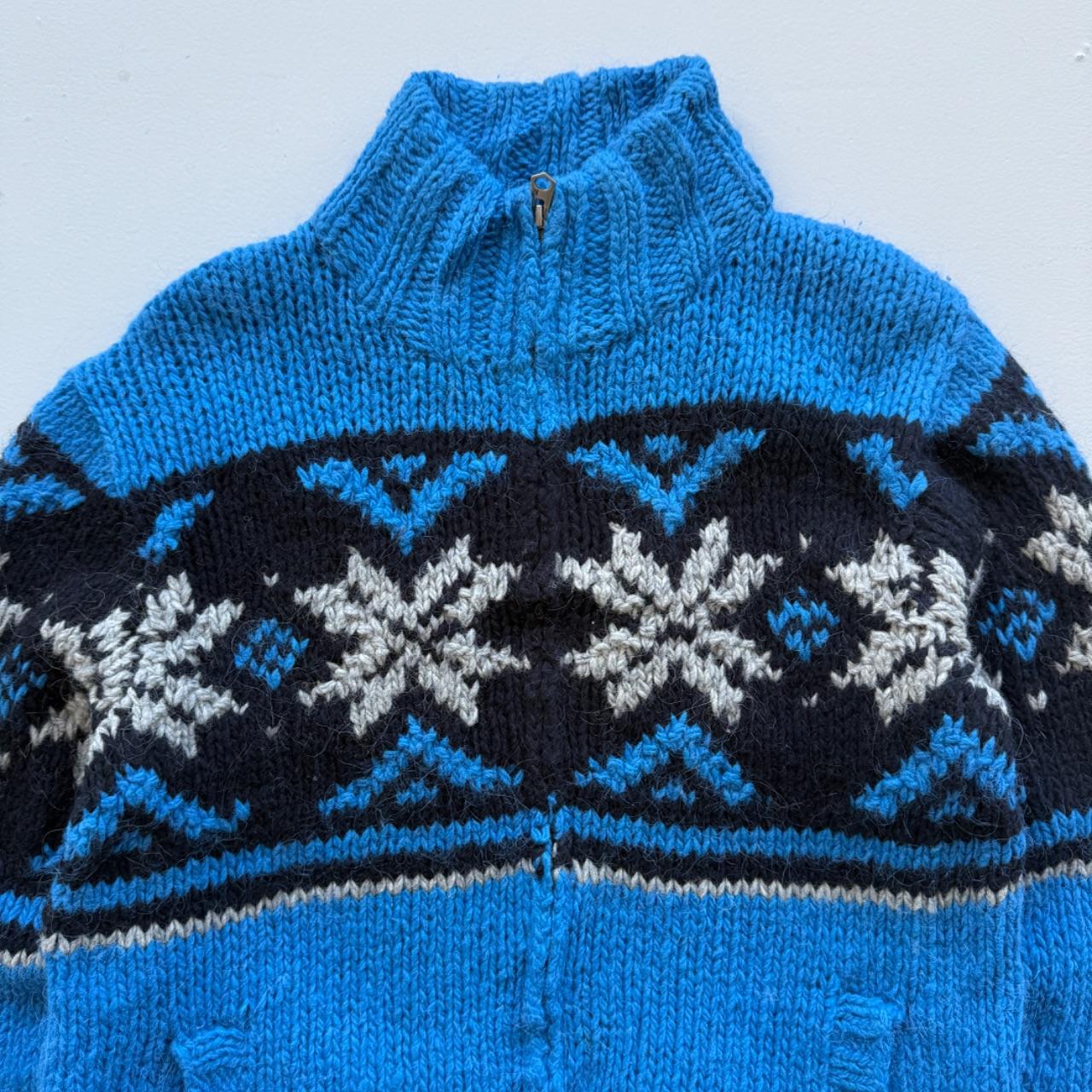 Blue Full Zip 80s Chunky Knit Cardigan - Medium