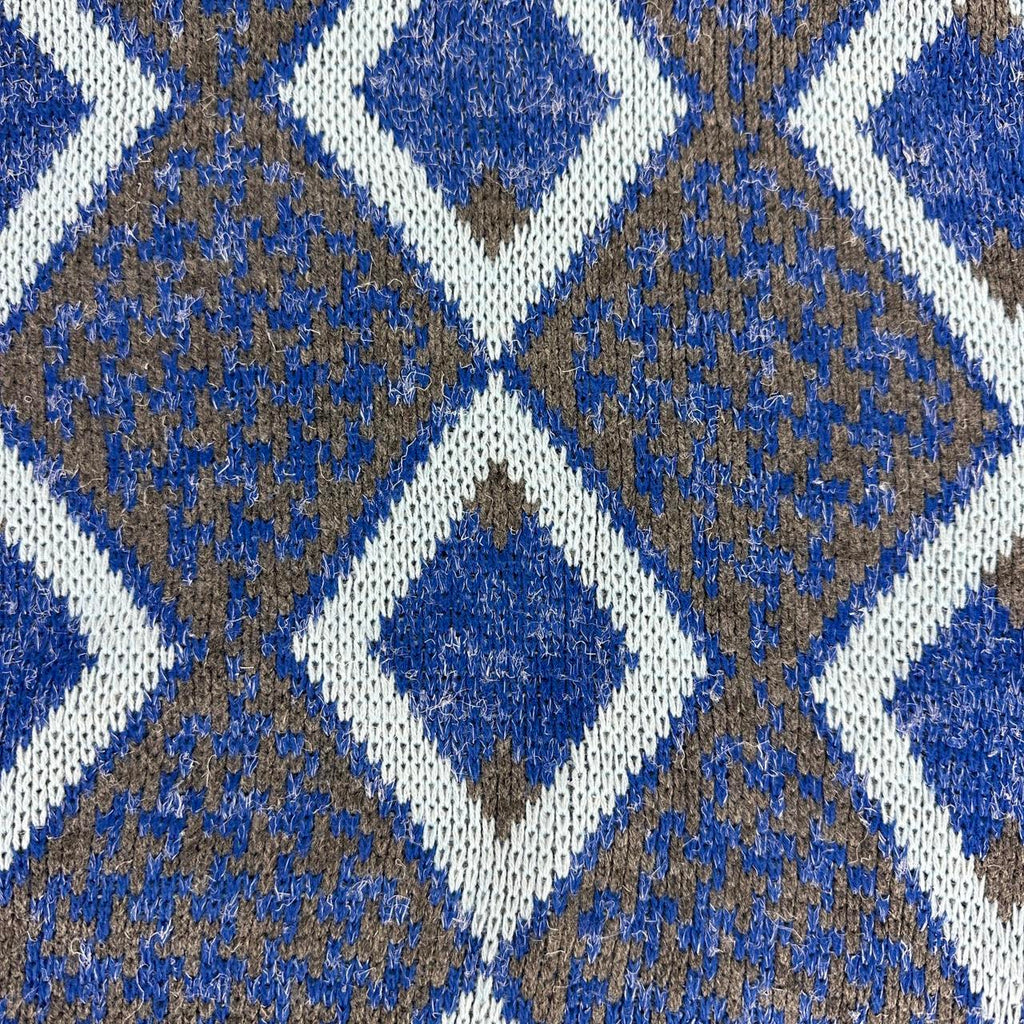 Blue Patterned 80's Knitted Sweatshirt - Medium