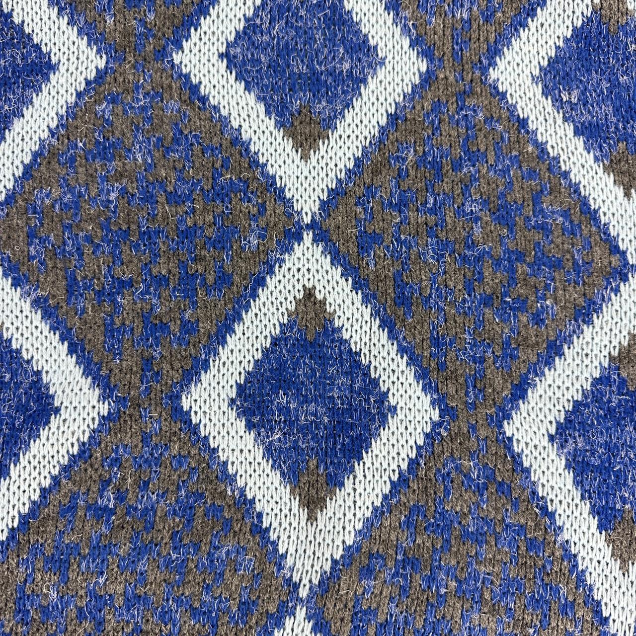 Blue Patterned 80's Knitted Sweatshirt - Medium
