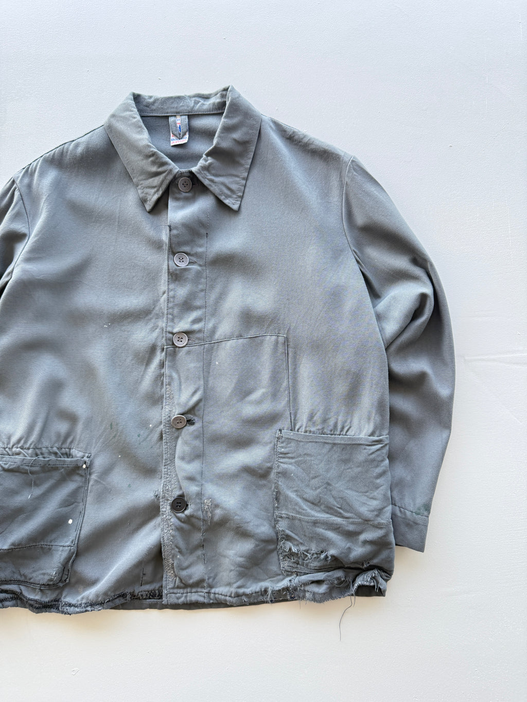 Grey Thrashed French Chore Jacket 90's Vintage Workwear CH318 - Small