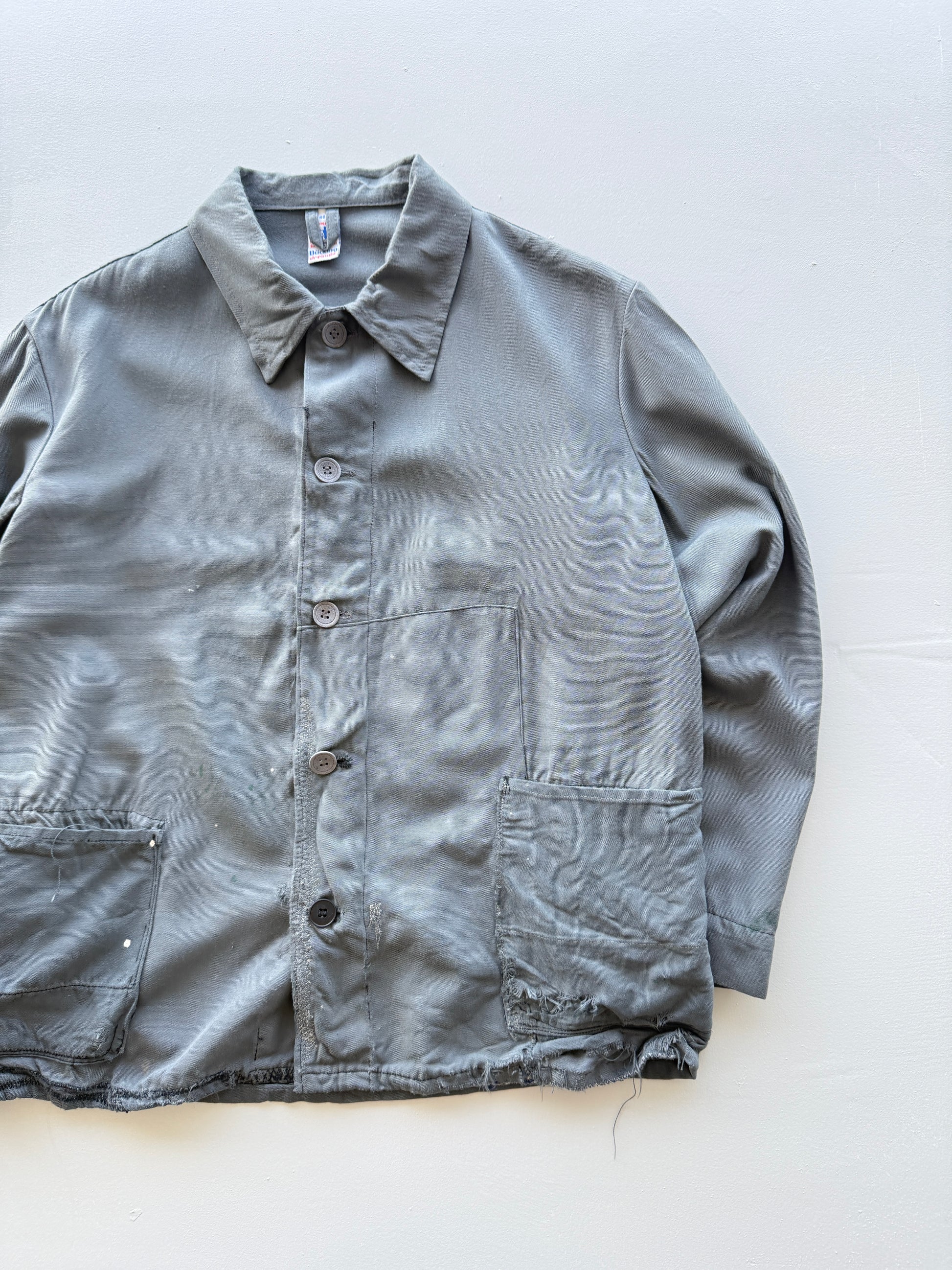 Grey Thrashed French Chore Jacket 90's Vintage Workwear CH318 - Small