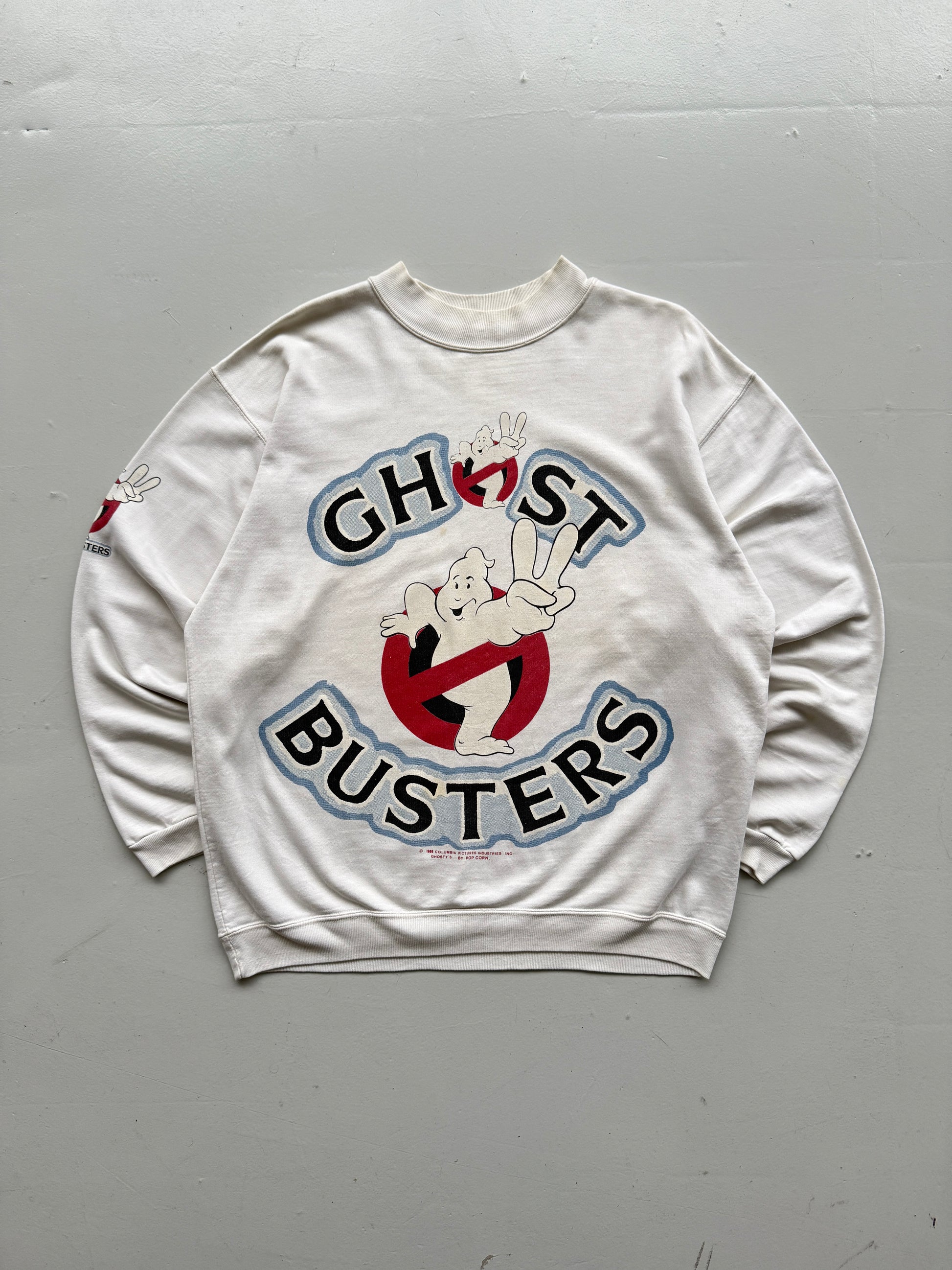 White 1989 Rare French Ghostbusters Vintage Promo Graphic Long Sleeve - Large