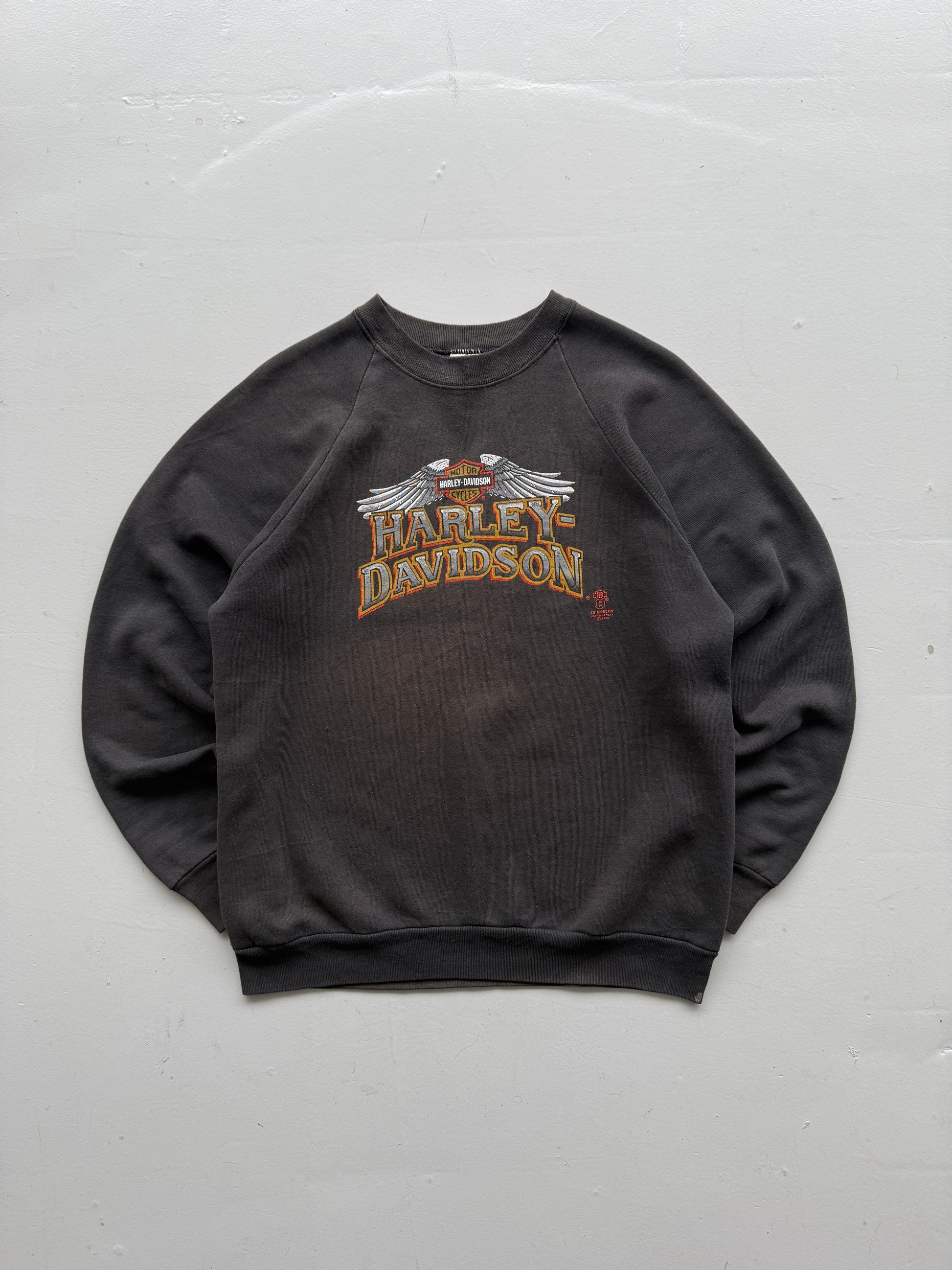 Harley Davidson Sweatshirt Rare Faded Black 80's Vintage 3D Emblem - Medium
