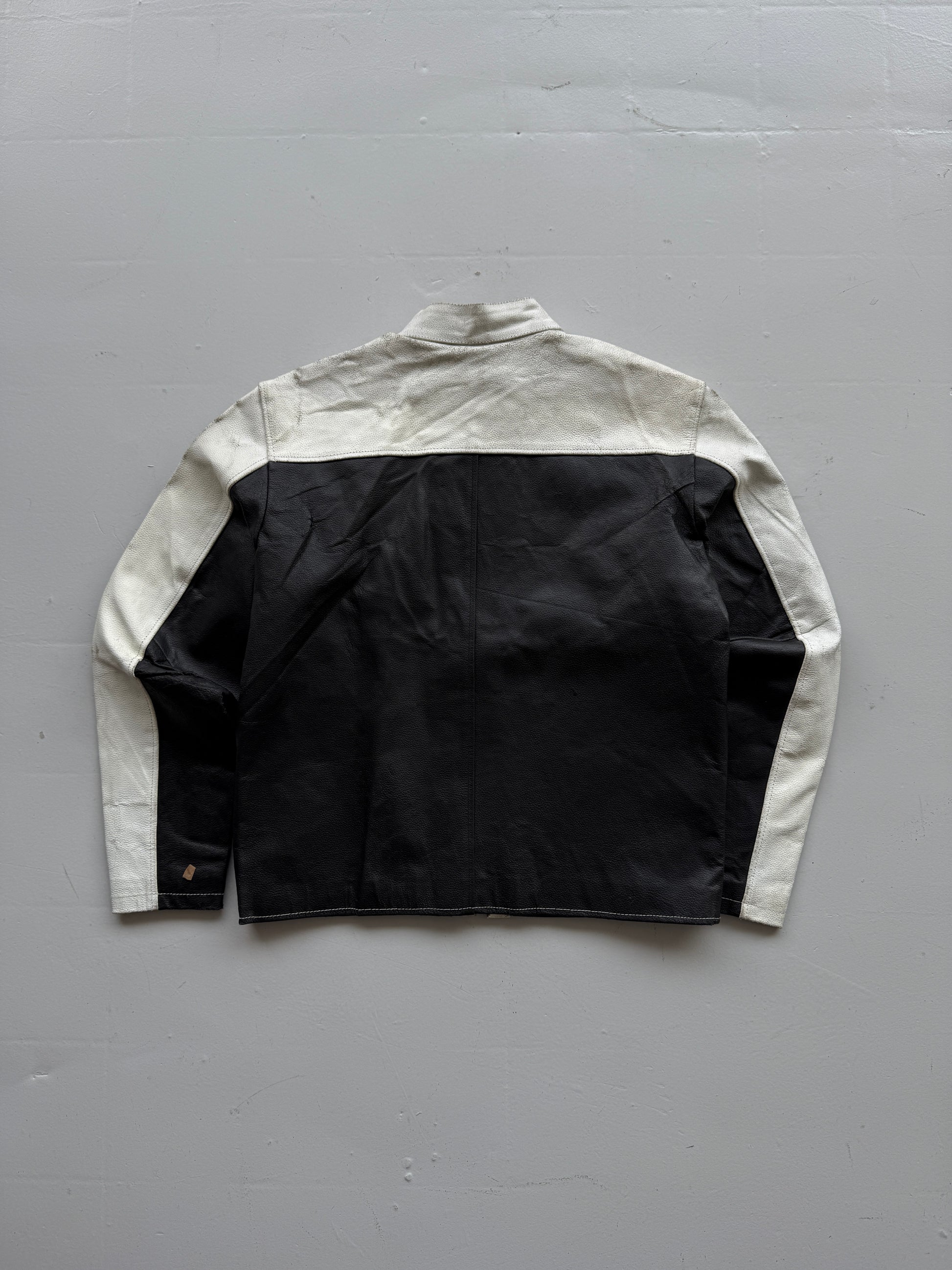 Black Leather Y2K Vintage Tribal Motorbike Jacket - Medium