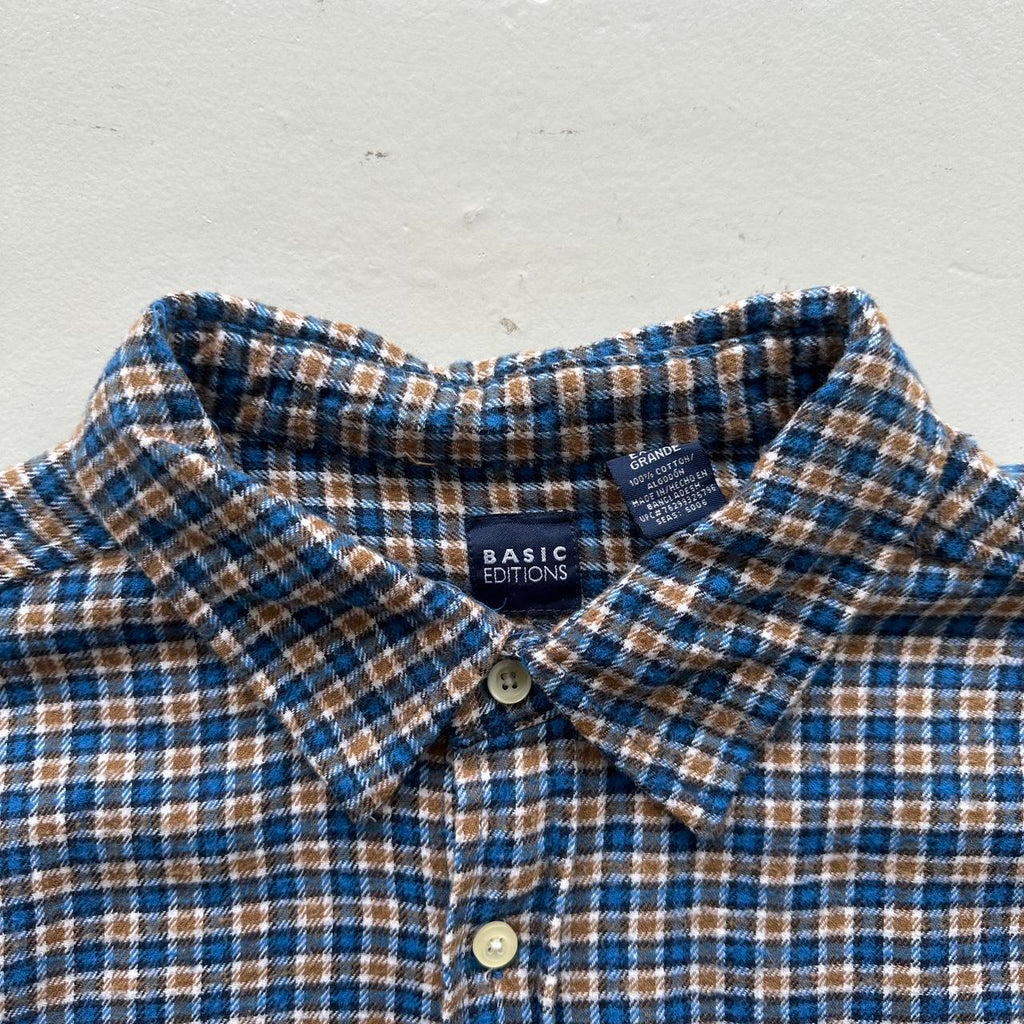 Blue Brown Checkered Basic Editions 90s Vintage Long sleeve - XL