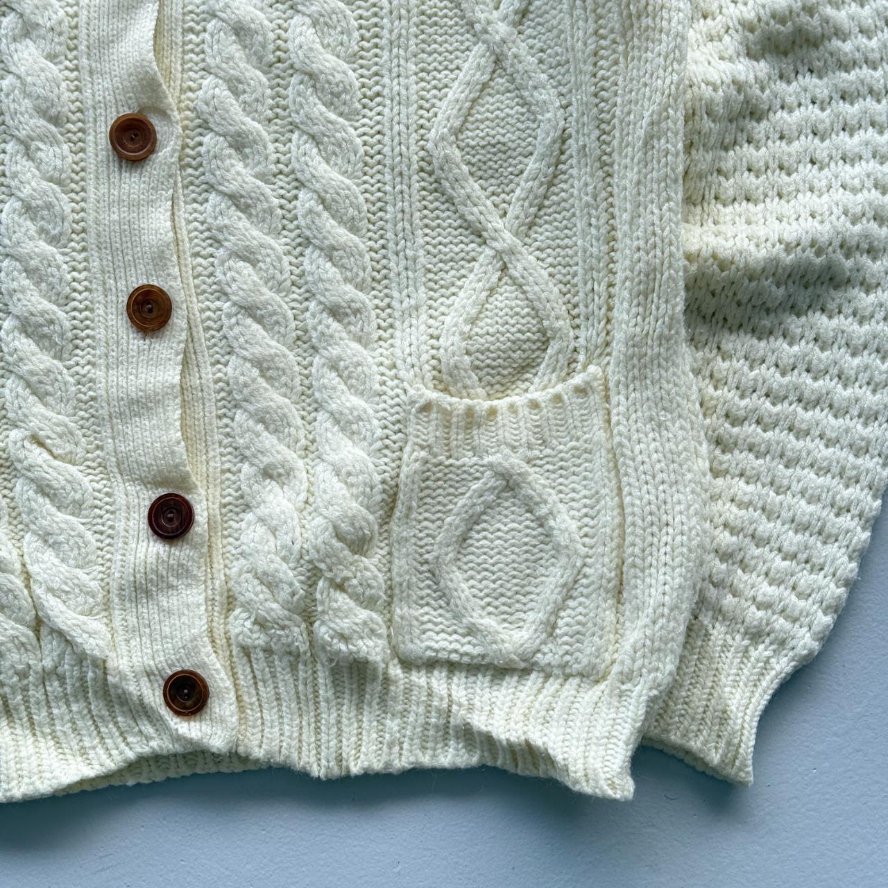 Cream 90s Vintage Fisherman Knitted Cardigan - Medium