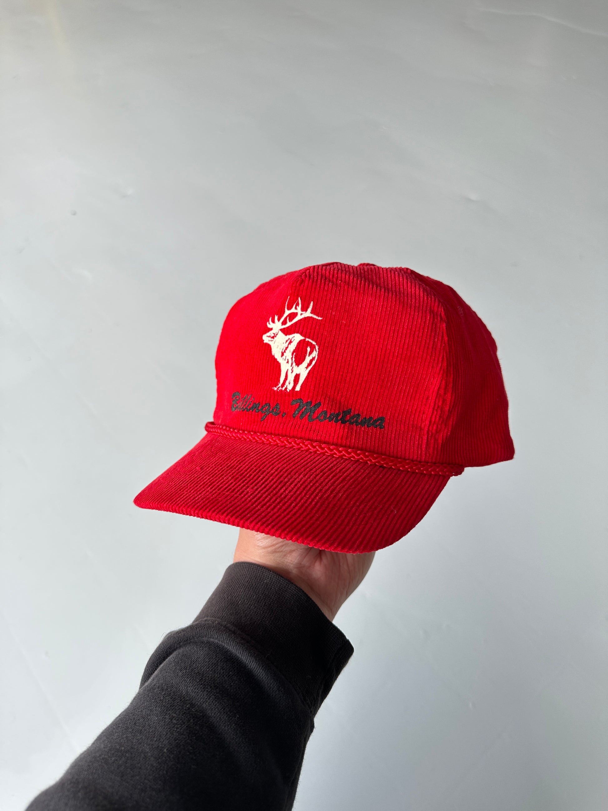 Red Billings Montana Elk Vintage Corduroy SnapBack Cap