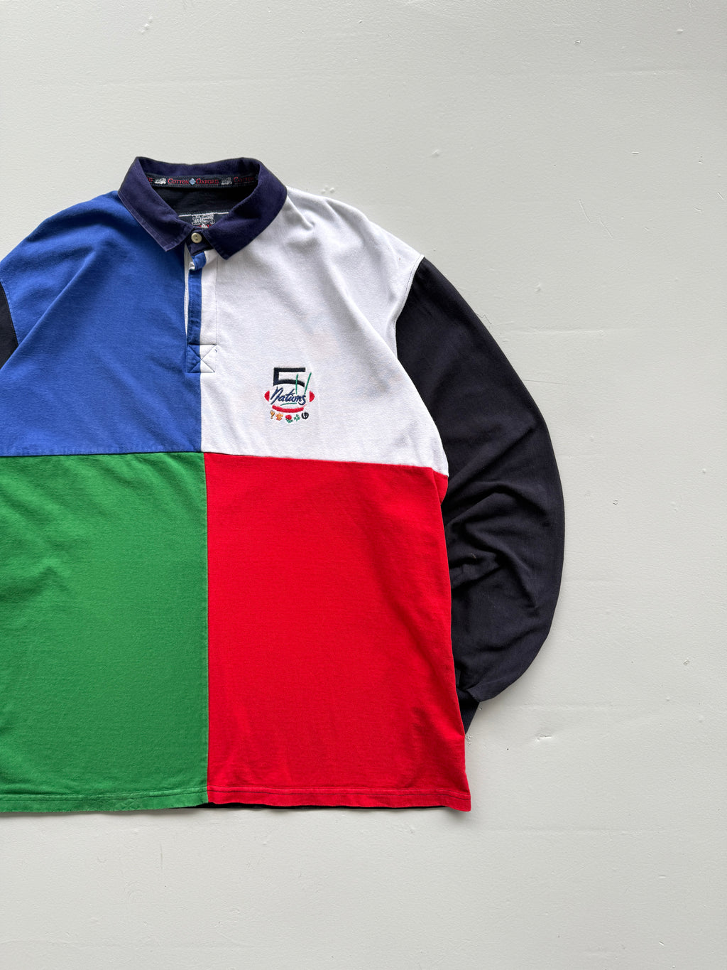 Navy Blue Five Nations 90's Vintage Long Sleeve Rugby Polo Jersey - XL