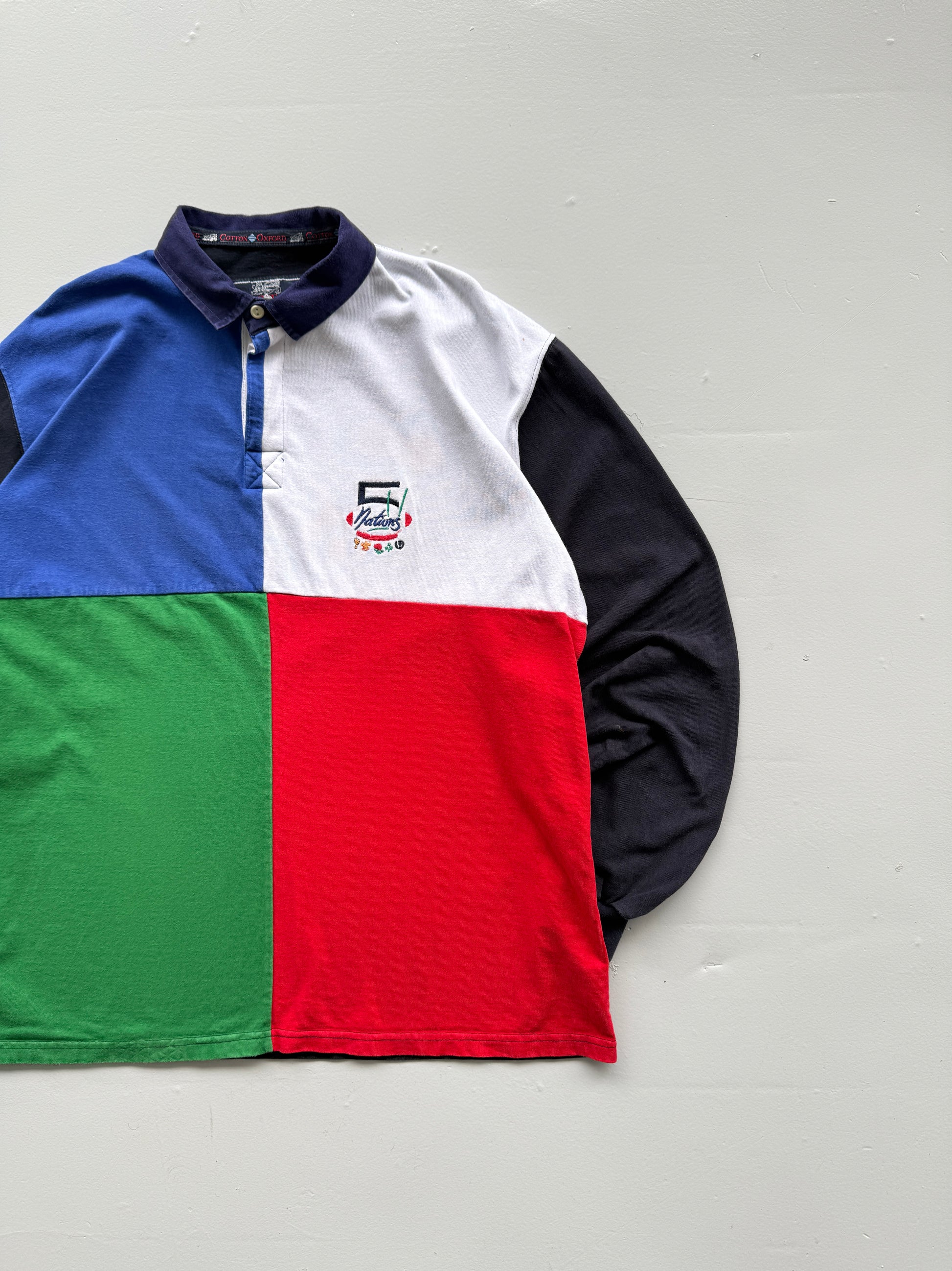Navy Blue Five Nations 90's Vintage Long Sleeve Rugby Polo Jersey - XL