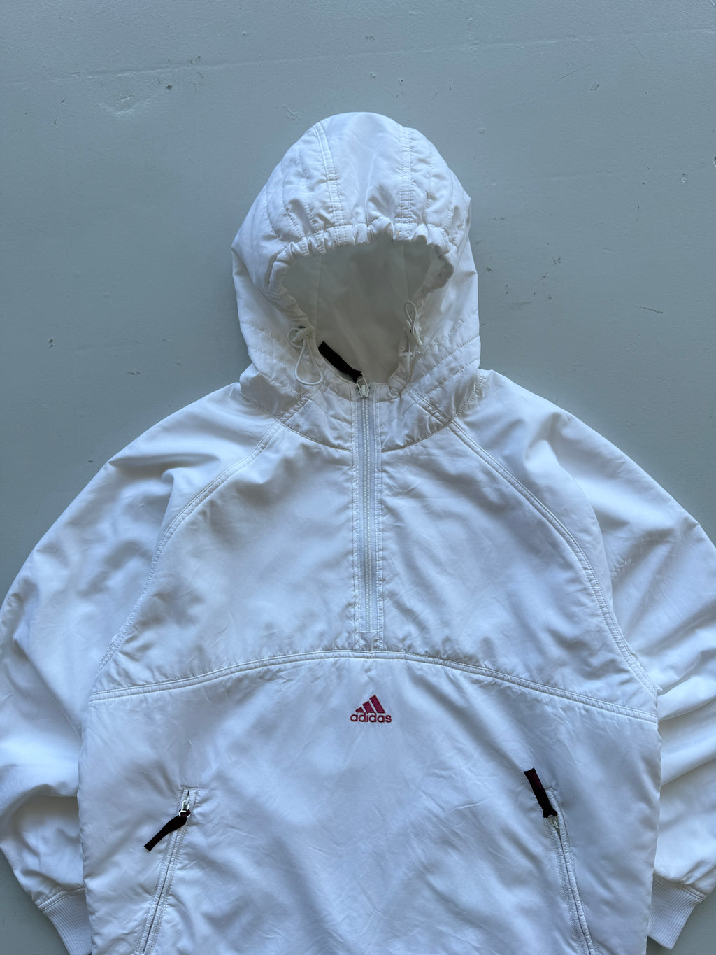 White Adidas 90's Vintage 1/4 Zip Shell Jacket - Medium