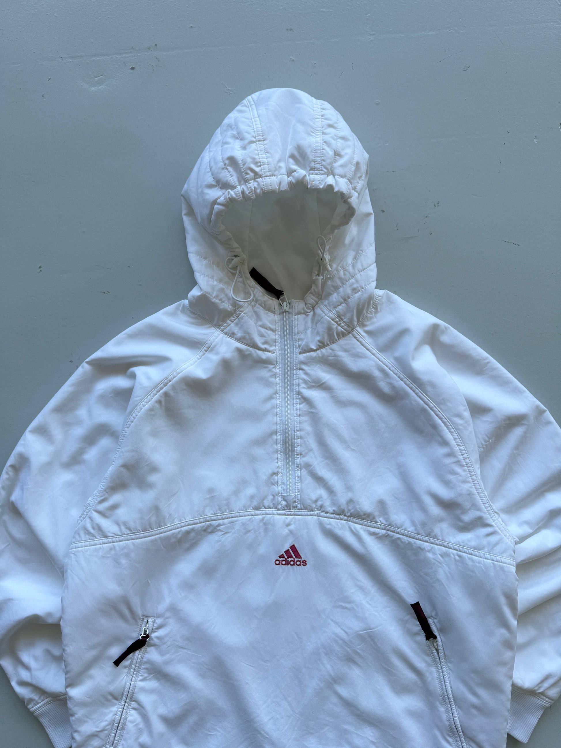White Adidas 90's Vintage 1/4 Zip Shell Jacket - Medium