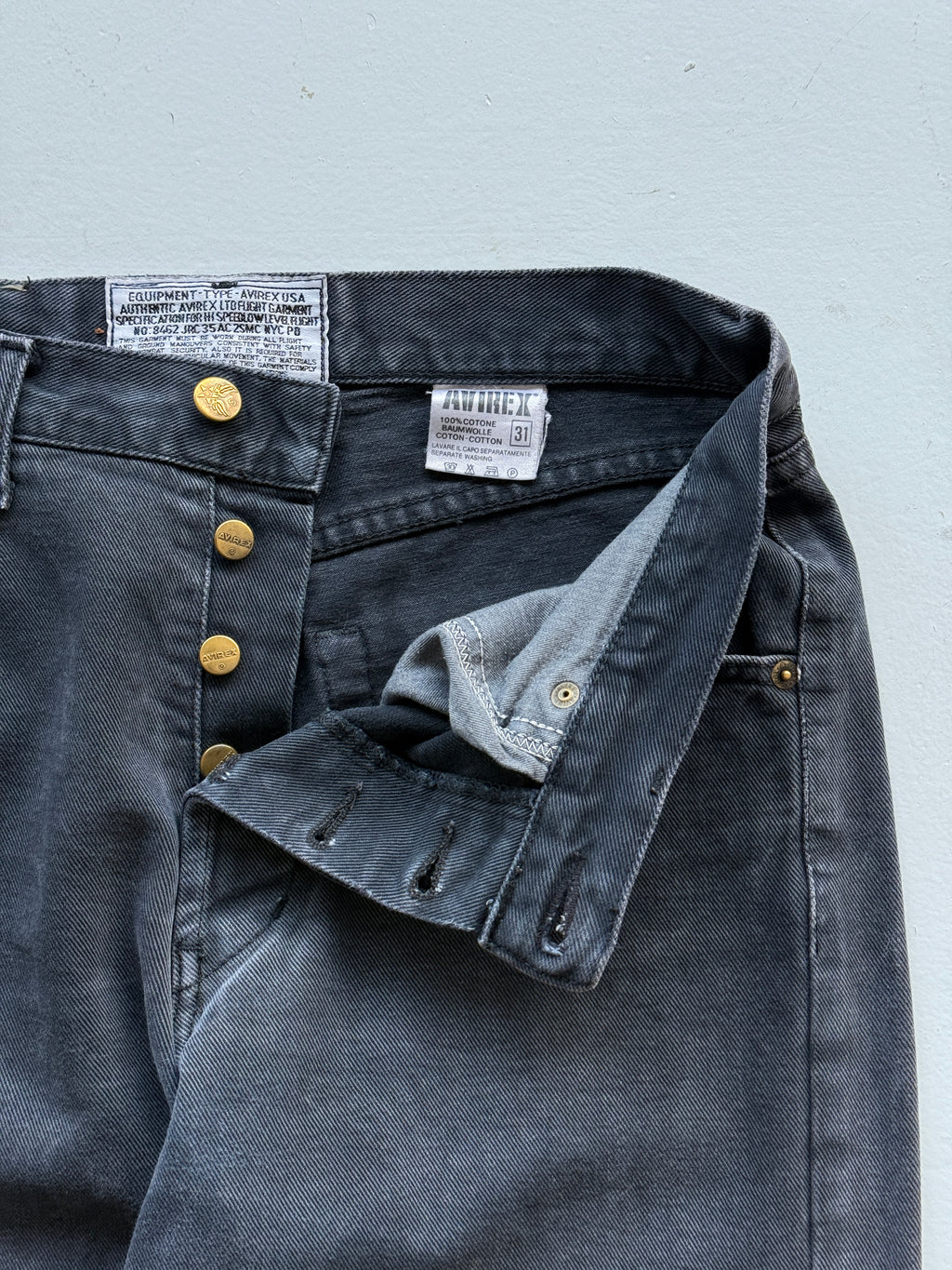 Grey Denim Avirex 90's Straight Leg Vintage Jeans - 32” x 32”