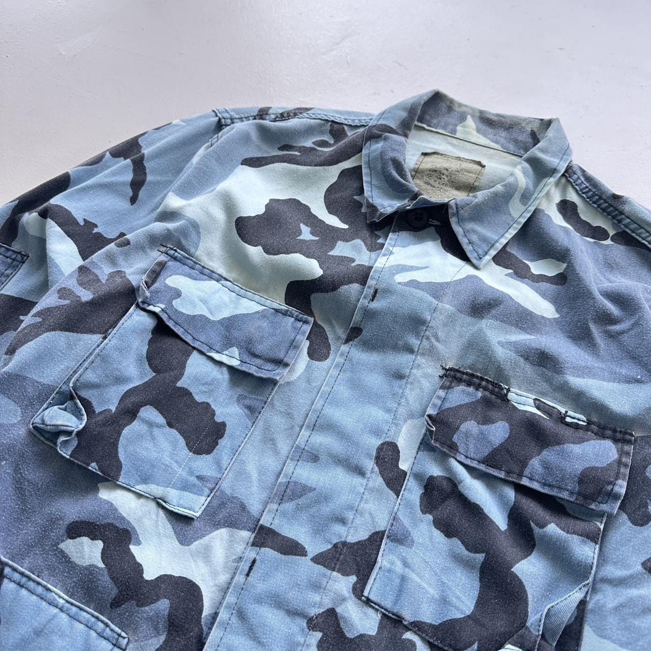 Blue Camouflage 90s Button-Up Military Long Sleeve Over-shirt - Small