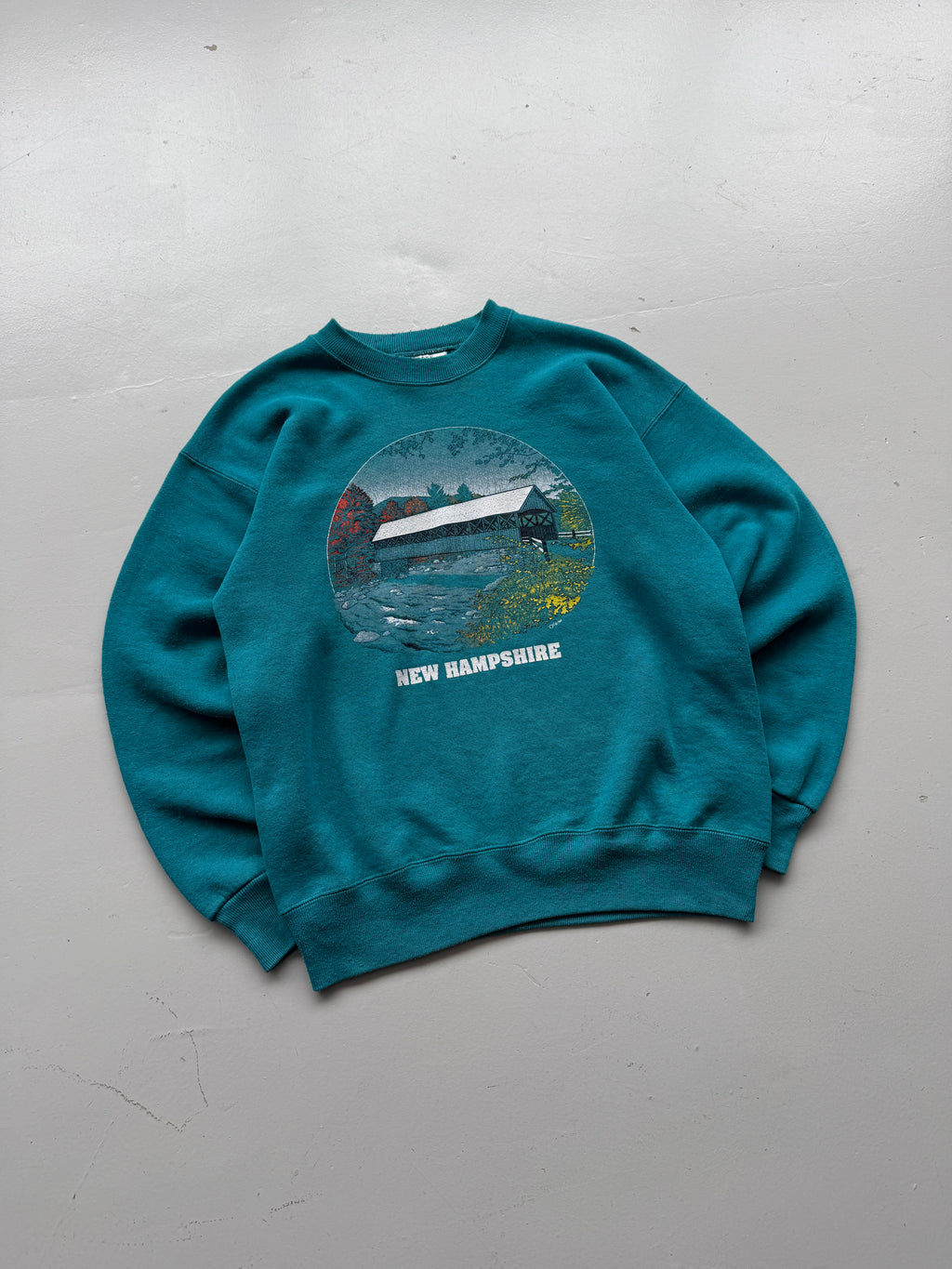 Teal New Hampshire Tourist Vintage Sweatshirt 90's Crewneck - Small