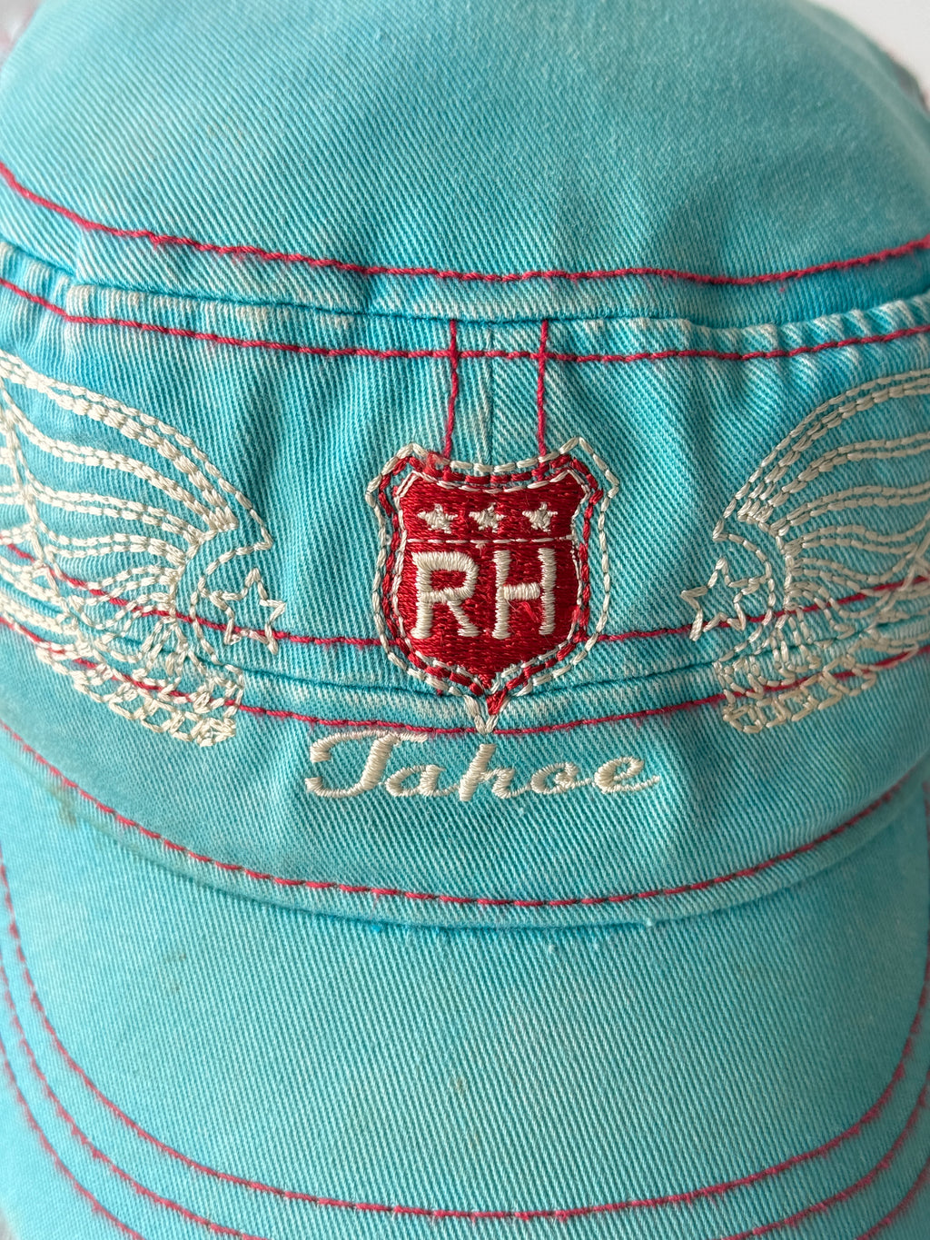 Aqua Blue Tahoe Y2K Cadet Cap Military Style 00's Grunge Aesthetic