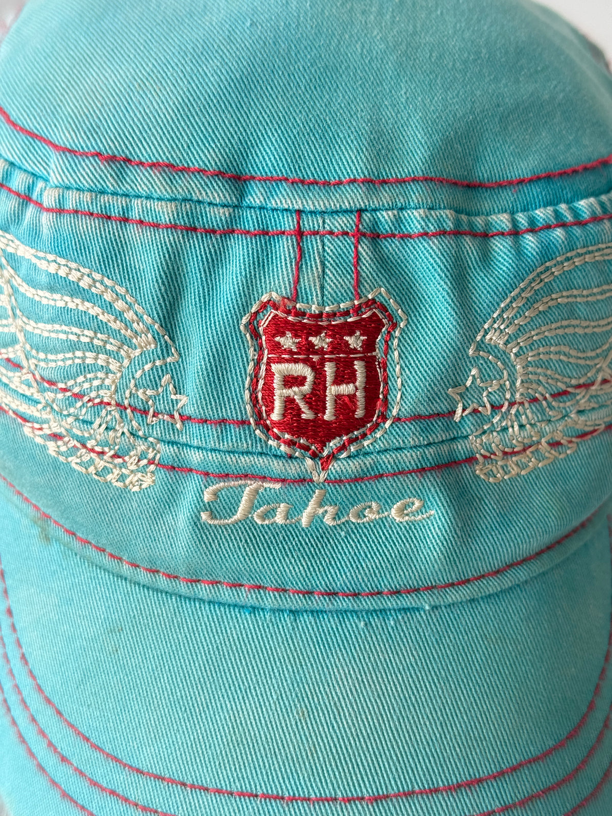 Aqua Blue Tahoe Y2K Cadet Cap Military Style 00's Grunge Aesthetic
