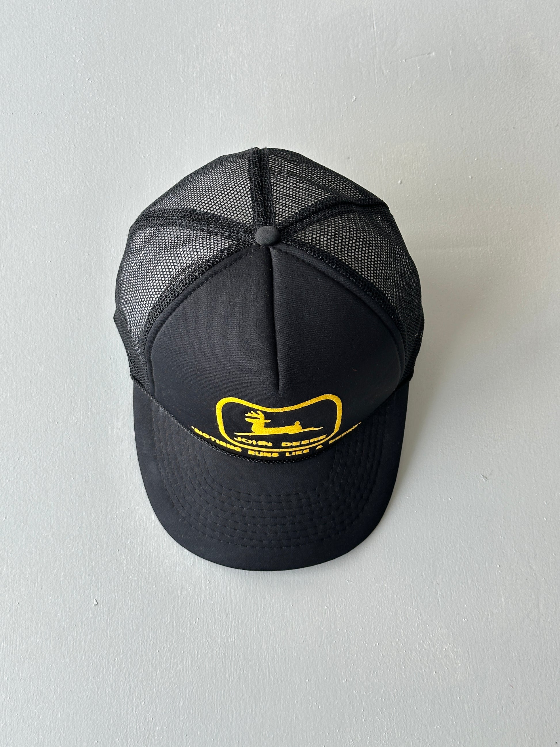 Black John Deere 80's Vintage Foam and Mesh SnapBack Trucker Cap
