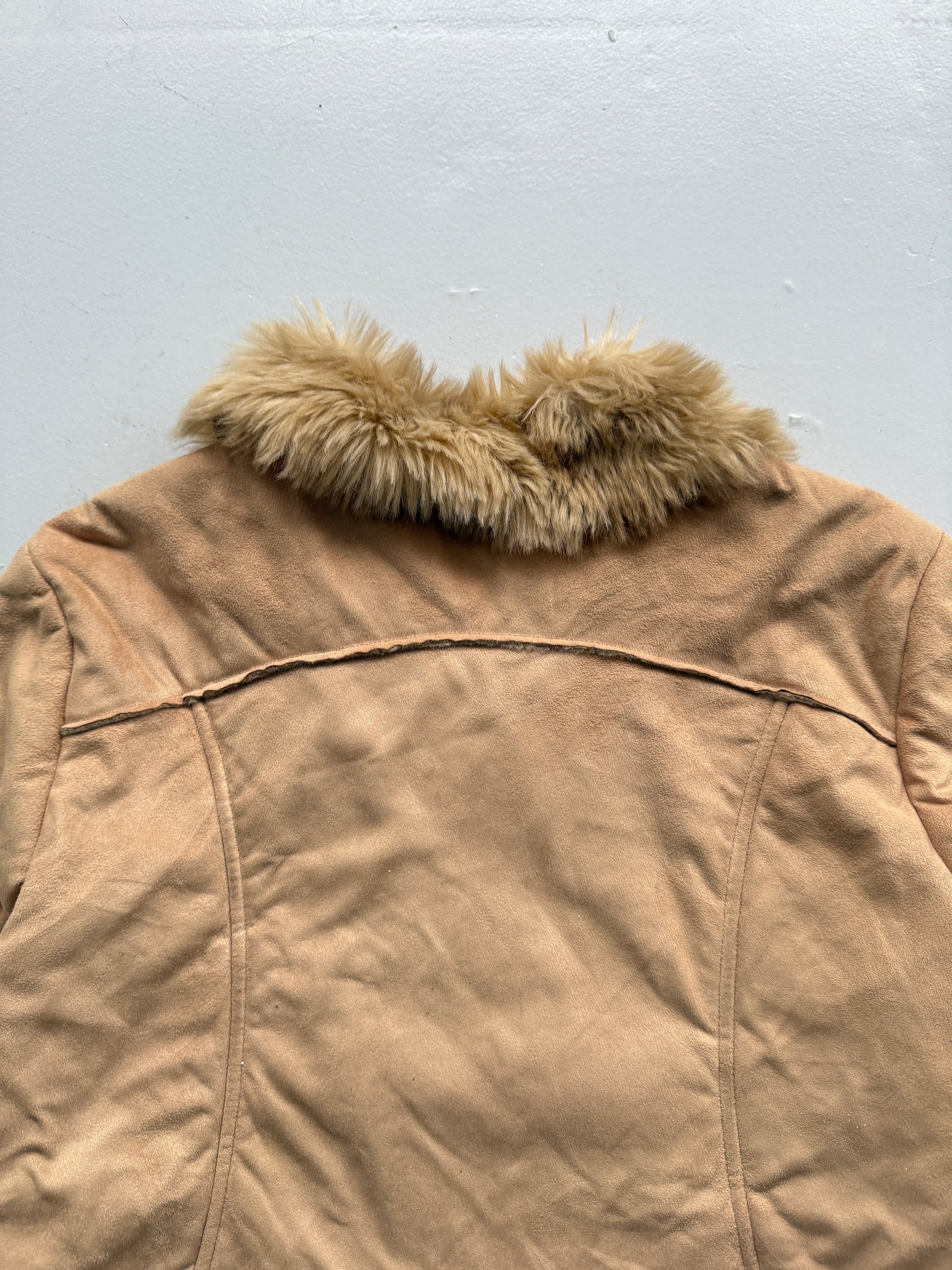 Beige Nils 00's Vintage Y2K Fur Affect Lined Jacket- Large