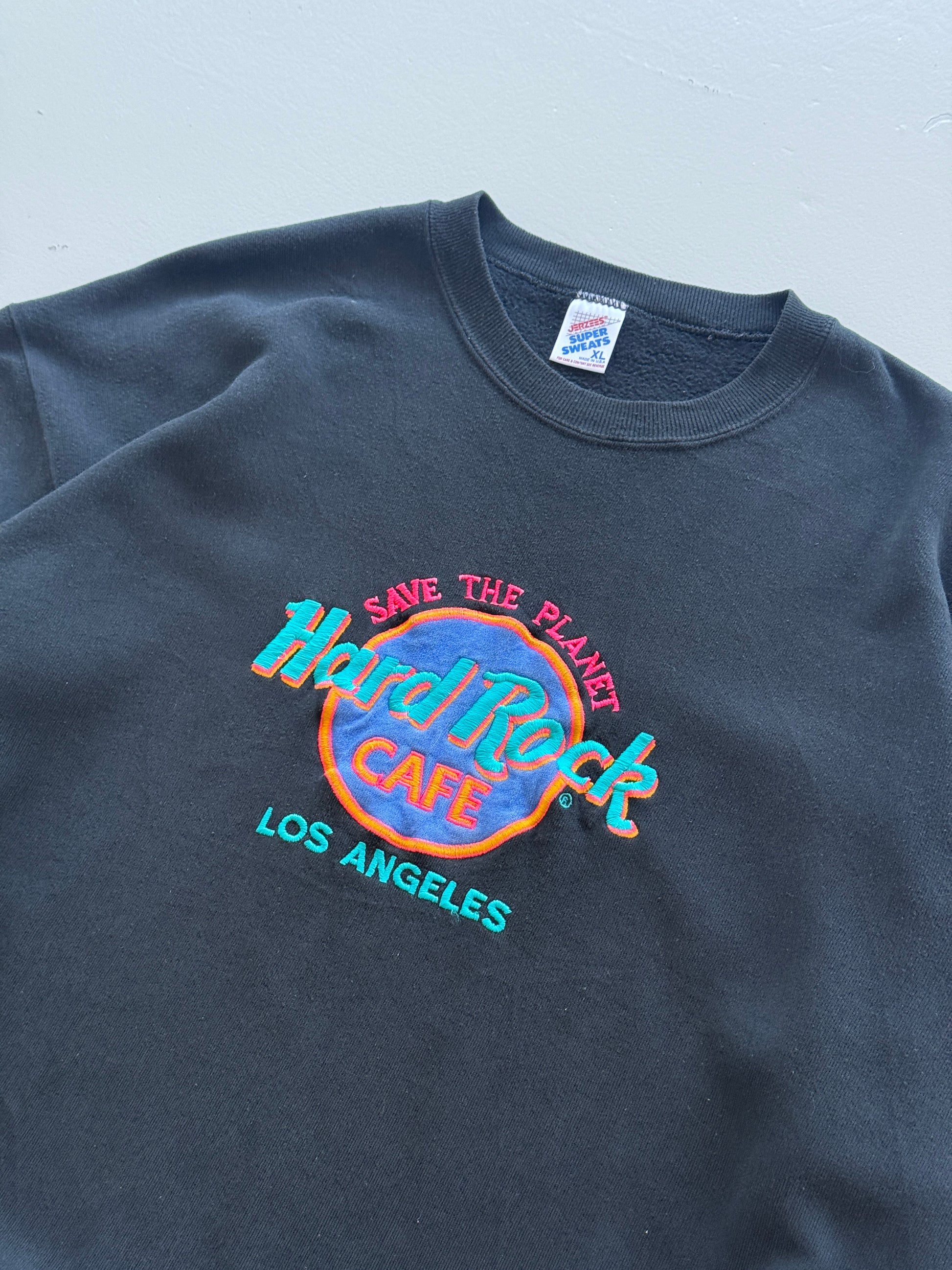Black Hard Rock Cafe Los Angles 90's Vintage Graphic Sweatshirt Jumper - Large
