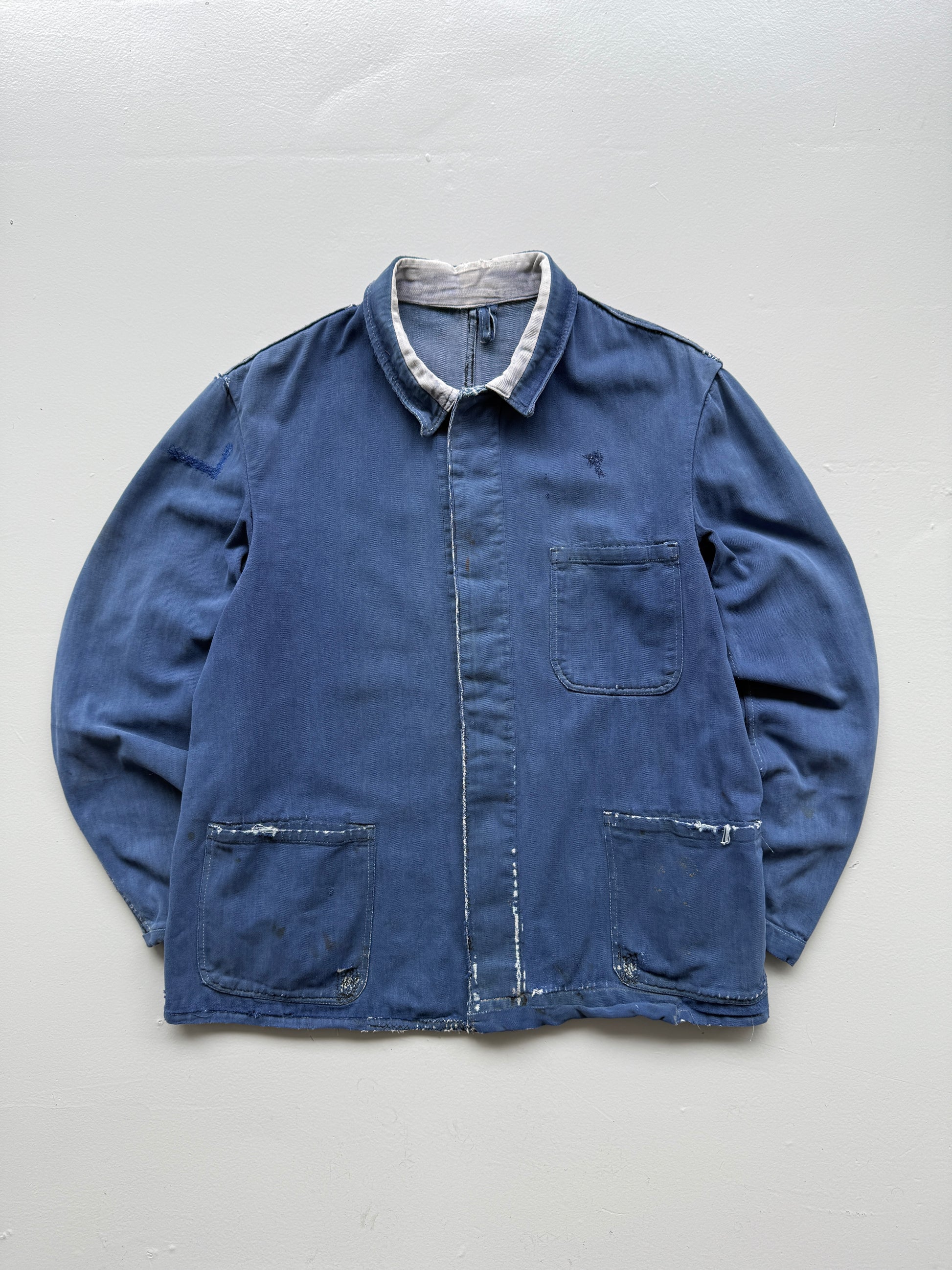 Thrashed Blue Chore Jacket 70's Vintage French Workwear CH146 - Oversized Medium
