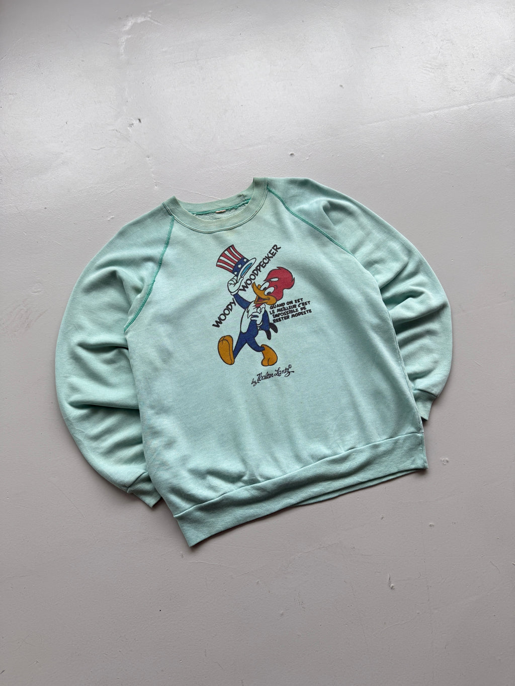 Blue Woody Woodpecker 70's Vintage Cartoon Graphic Sweatshirt Jumper - Small
