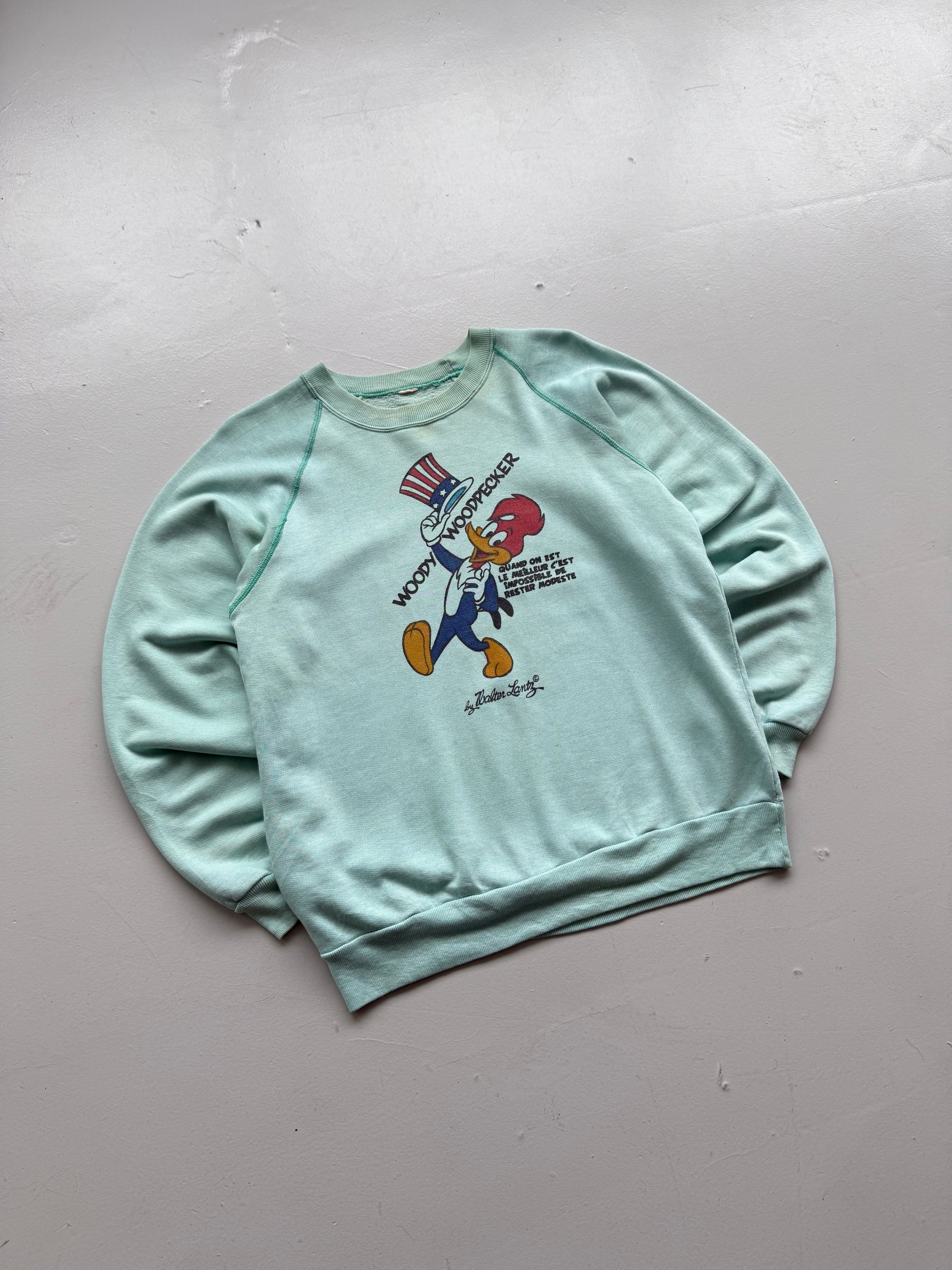 Blue Woody Woodpecker 70's Vintage Cartoon Graphic Sweatshirt Jumper - Small
