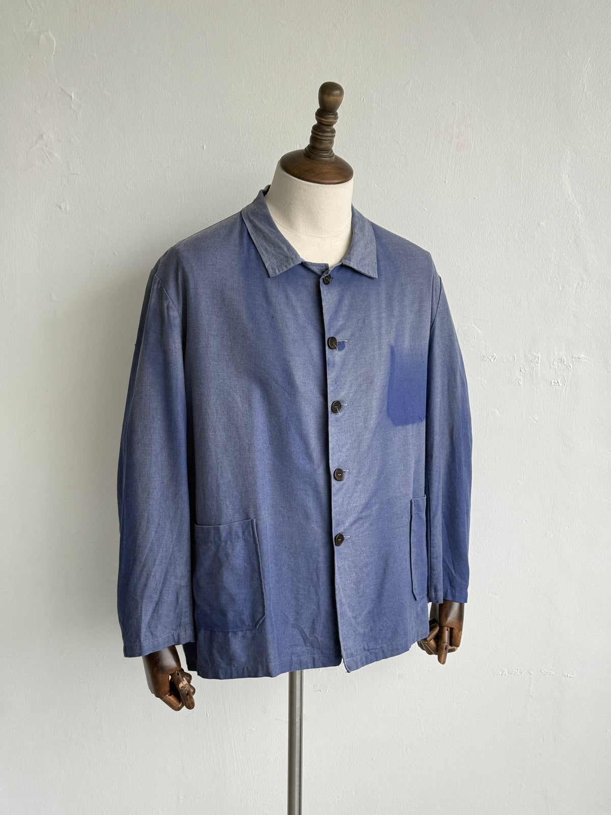 Blue French 1970's Vintage Workwear Chore Jacket Ghost Pocket CH388 - Medium
