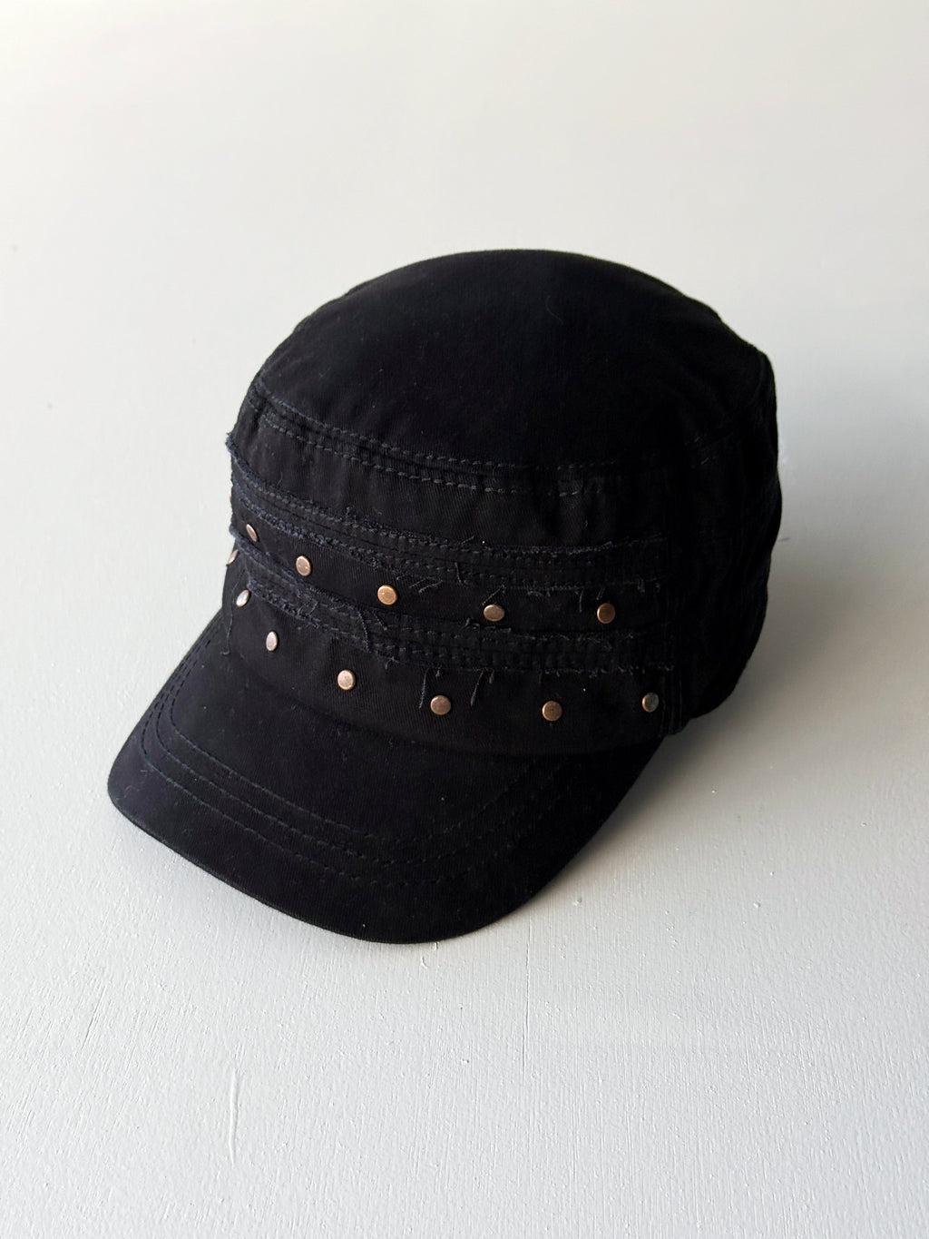 Black Studded Y2K Cadet Cap Military Style 00's Grunge Aesthetic