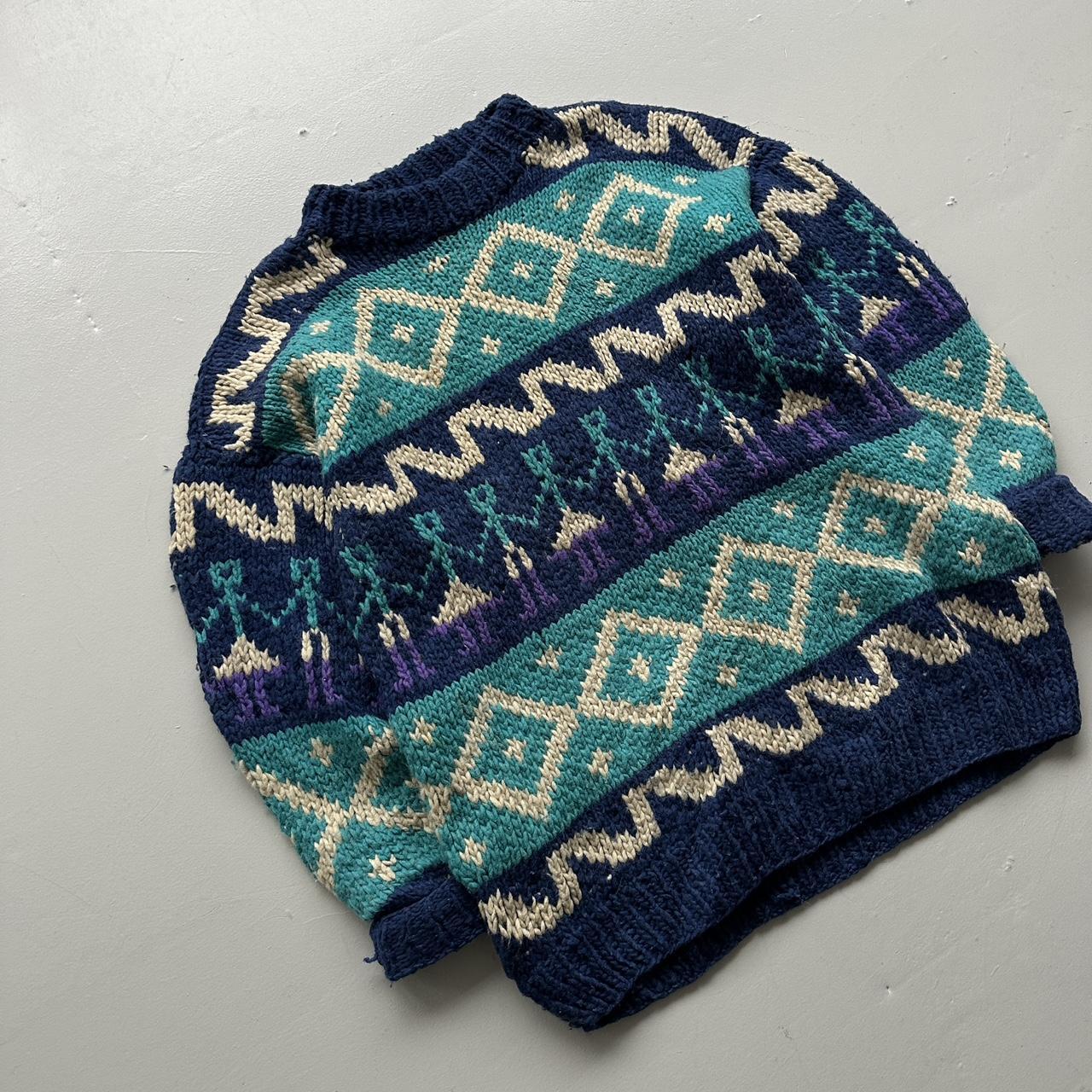 Blue Ecuadorian 80s Chunky Knit Jumper - Large