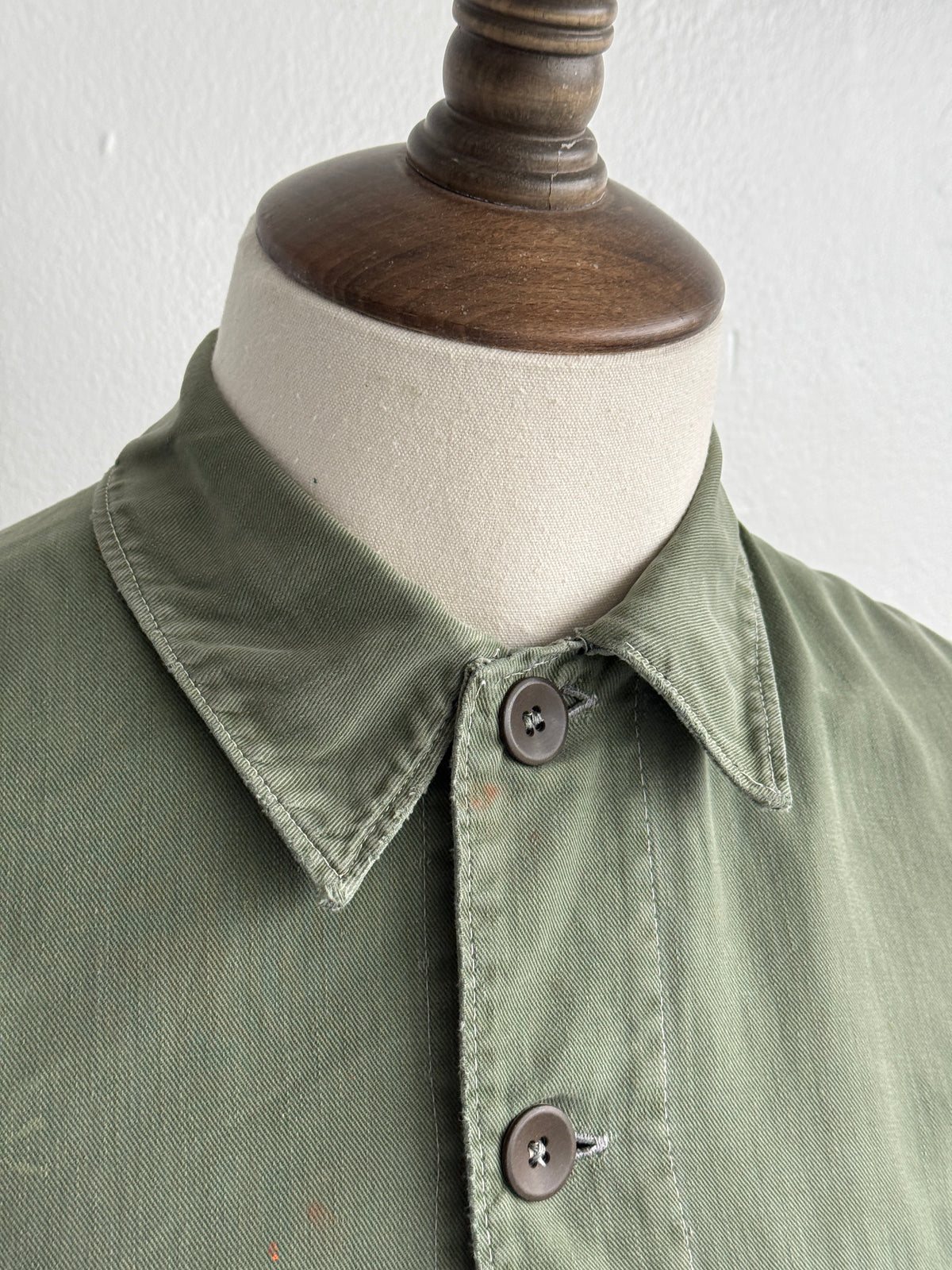 Green French Sashiko Repaired 1950s Vintage Workwear Chore Jacket CH366 - Small