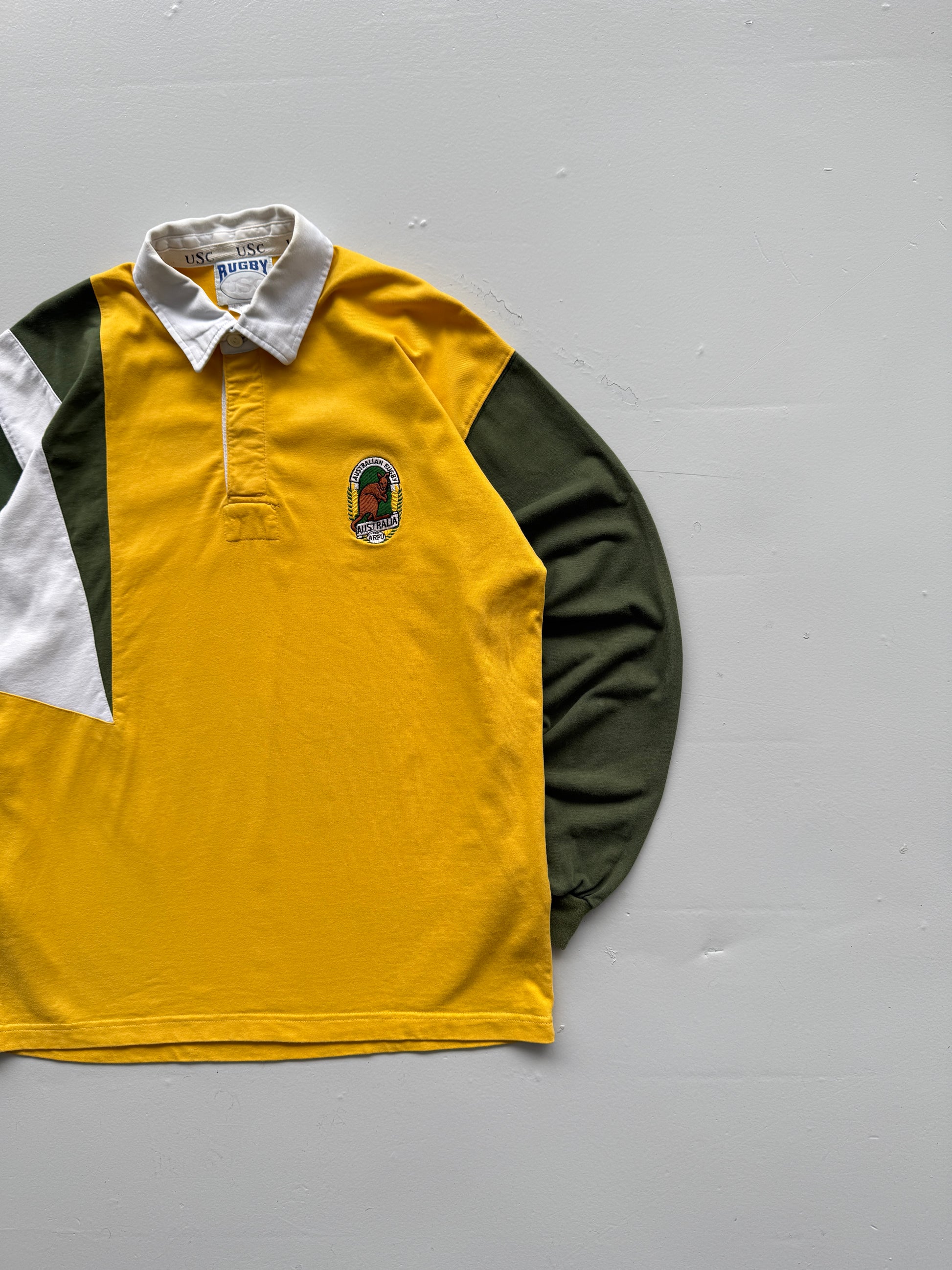Yellow Australia Wallabies 90's Vintage Long Sleeve Rugby Polo Jersey - Large
