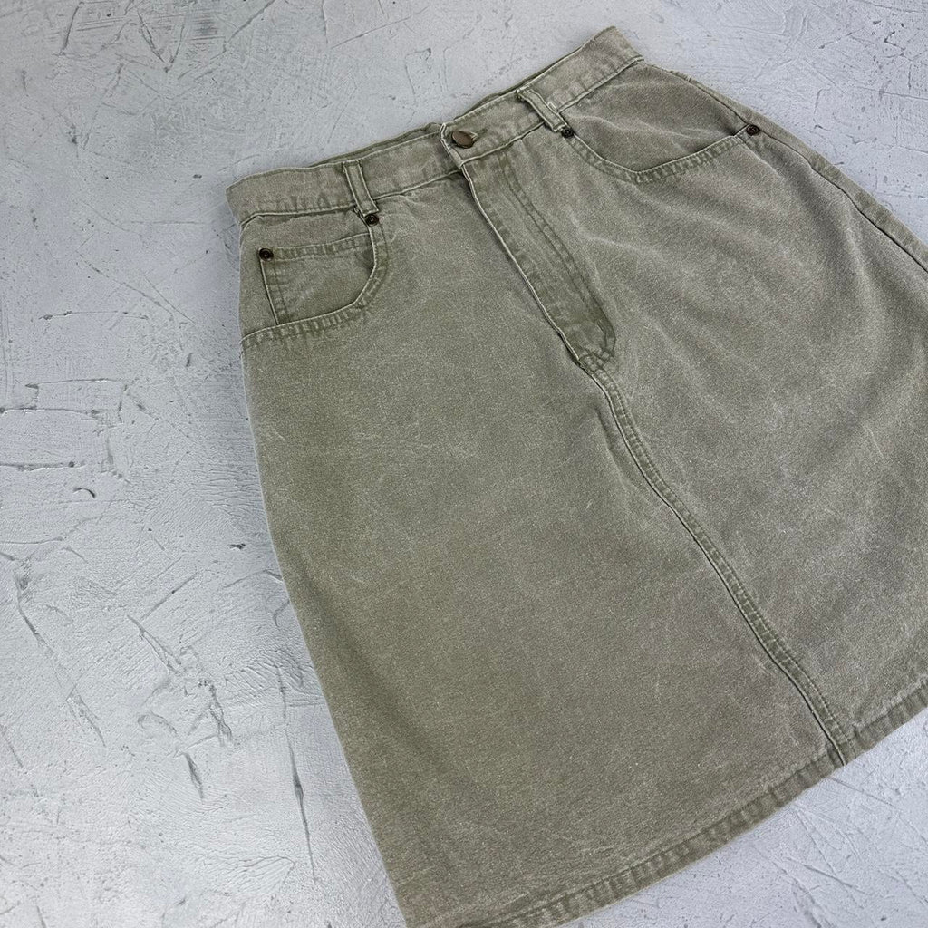 Khaki Denim Vintage Y2K Mini Skirt - W26 L20 Small (7/8)