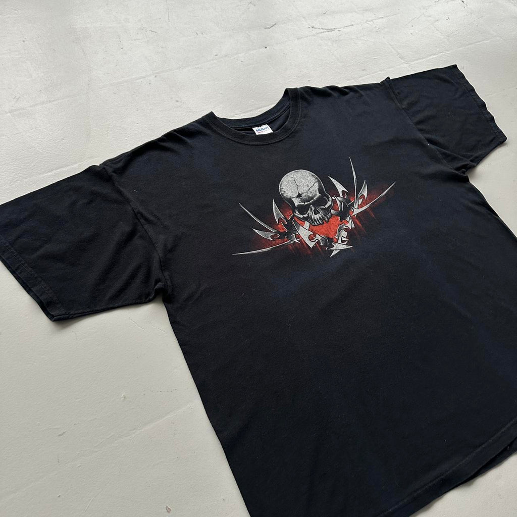 Black Tribal Skull Gothic Y2K 00s Vintage Graphic T-Shirt - 2XL