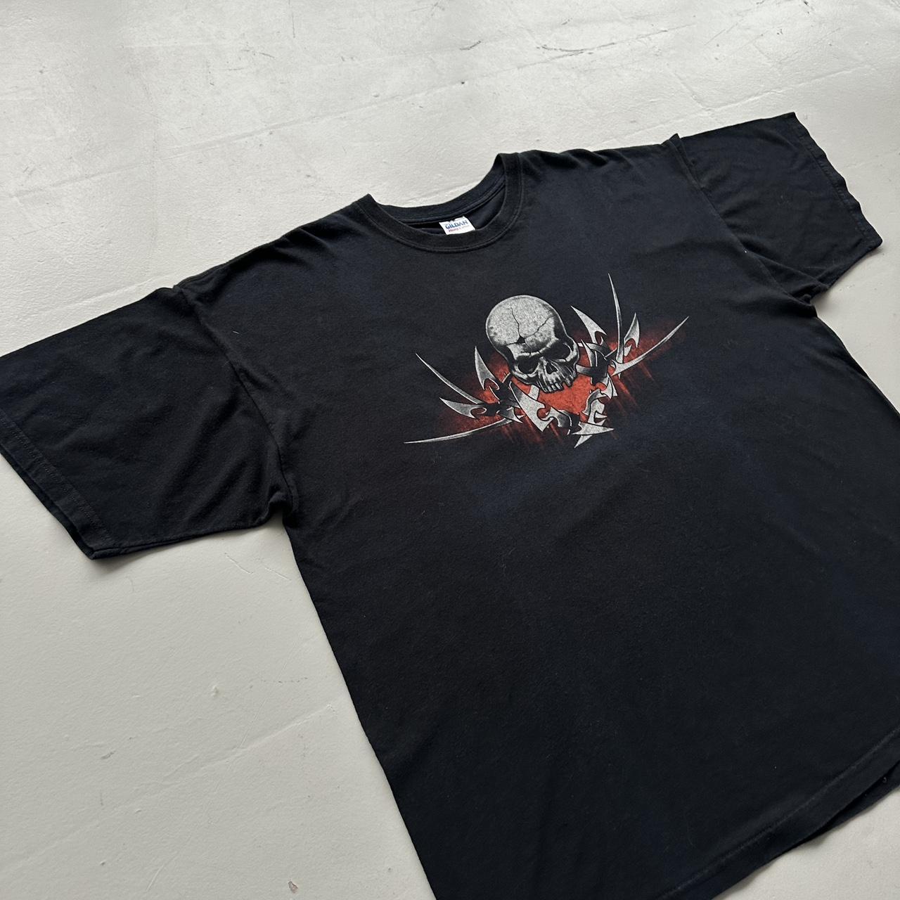 Black Tribal Skull Gothic Y2K 00s Vintage Graphic T-Shirt - 2XL