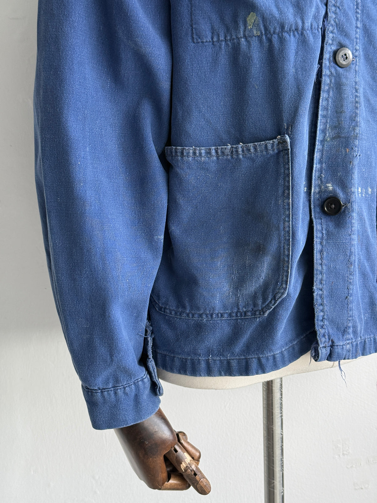 Thrashed Blue French 50s/60s Vintage Workwear Chore Jacket CH526 - Small