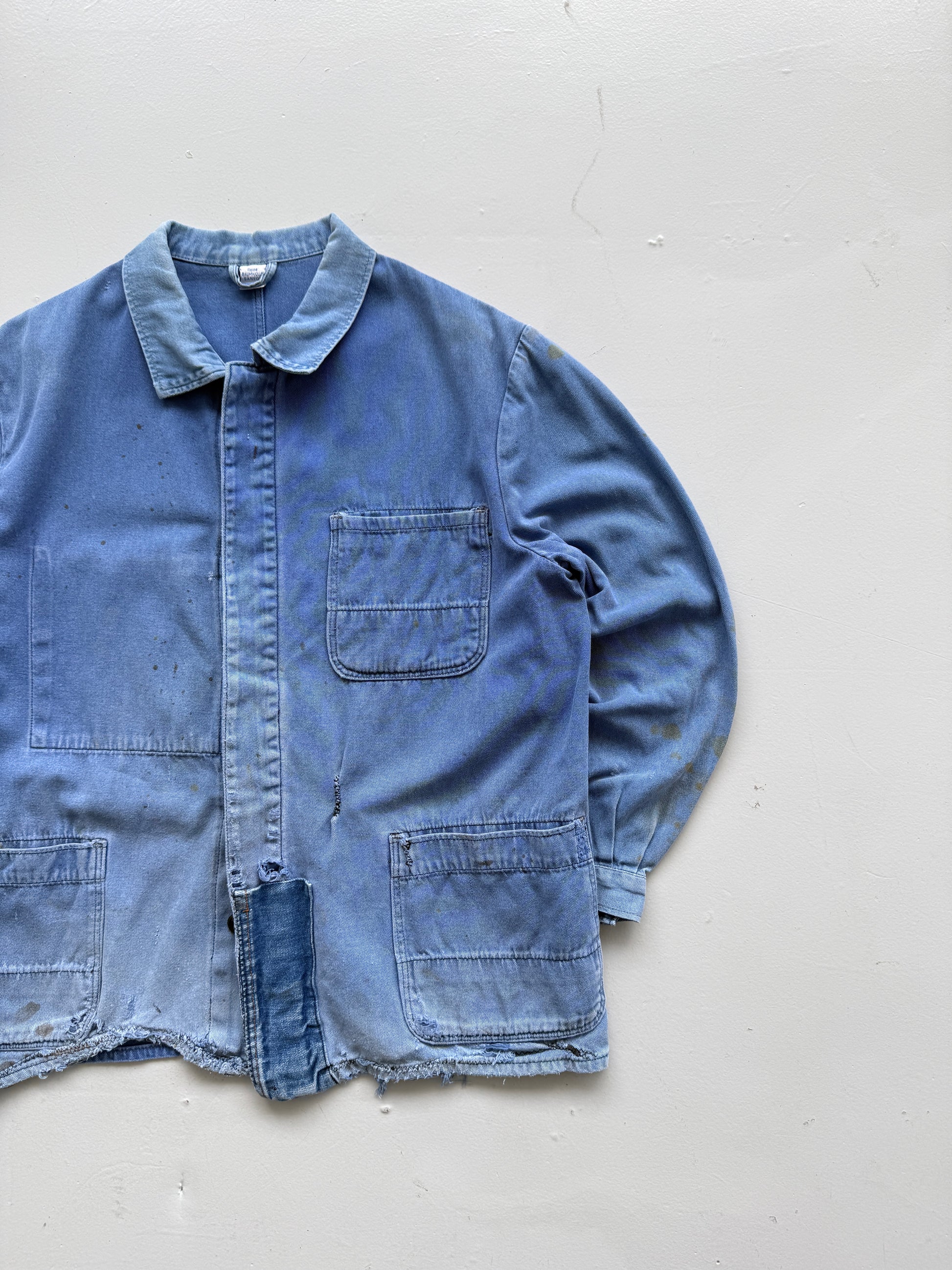 Thrashed Blue French Vintage Workwear Chore Jacket CH372 - Large