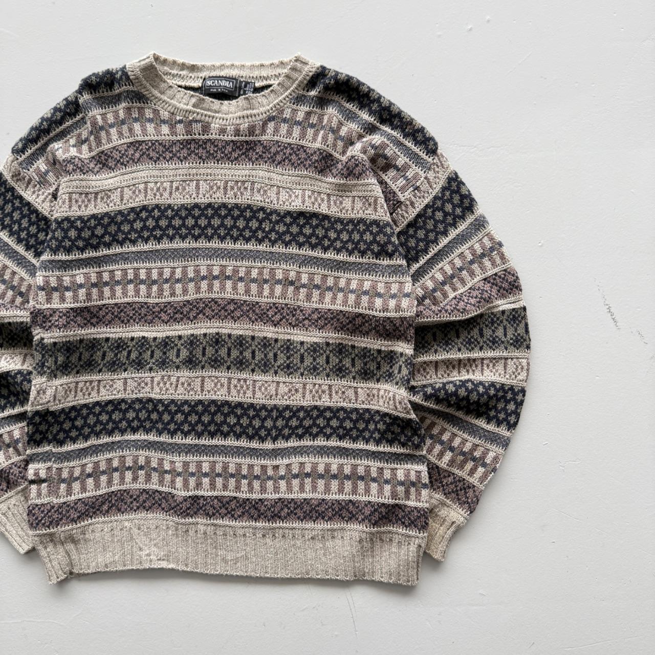 Brown Striped 90’s Vintage Geometric Knit Jumper - Large