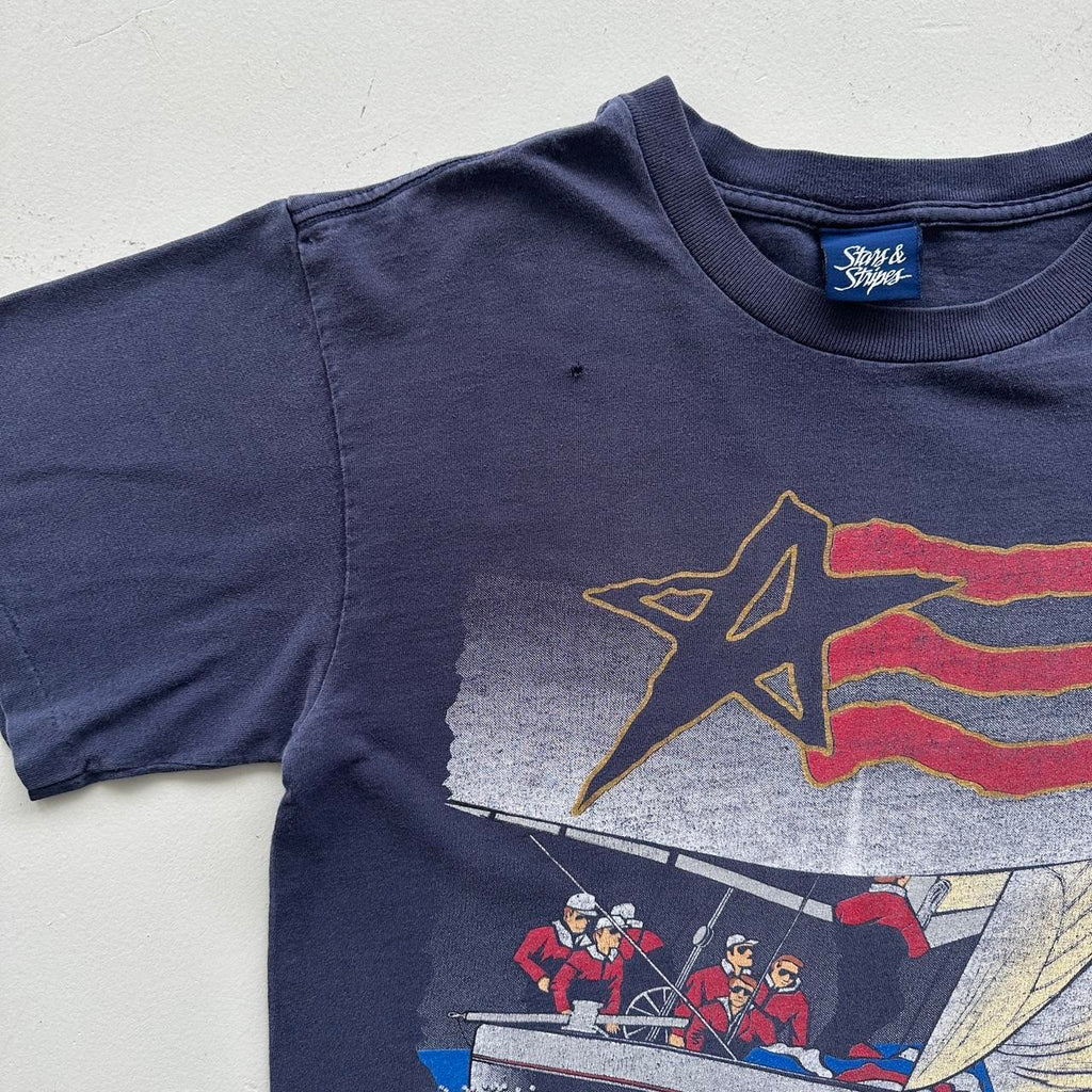Navy Blue Stars and Stripes Vintage 90's T-shirt - Medium