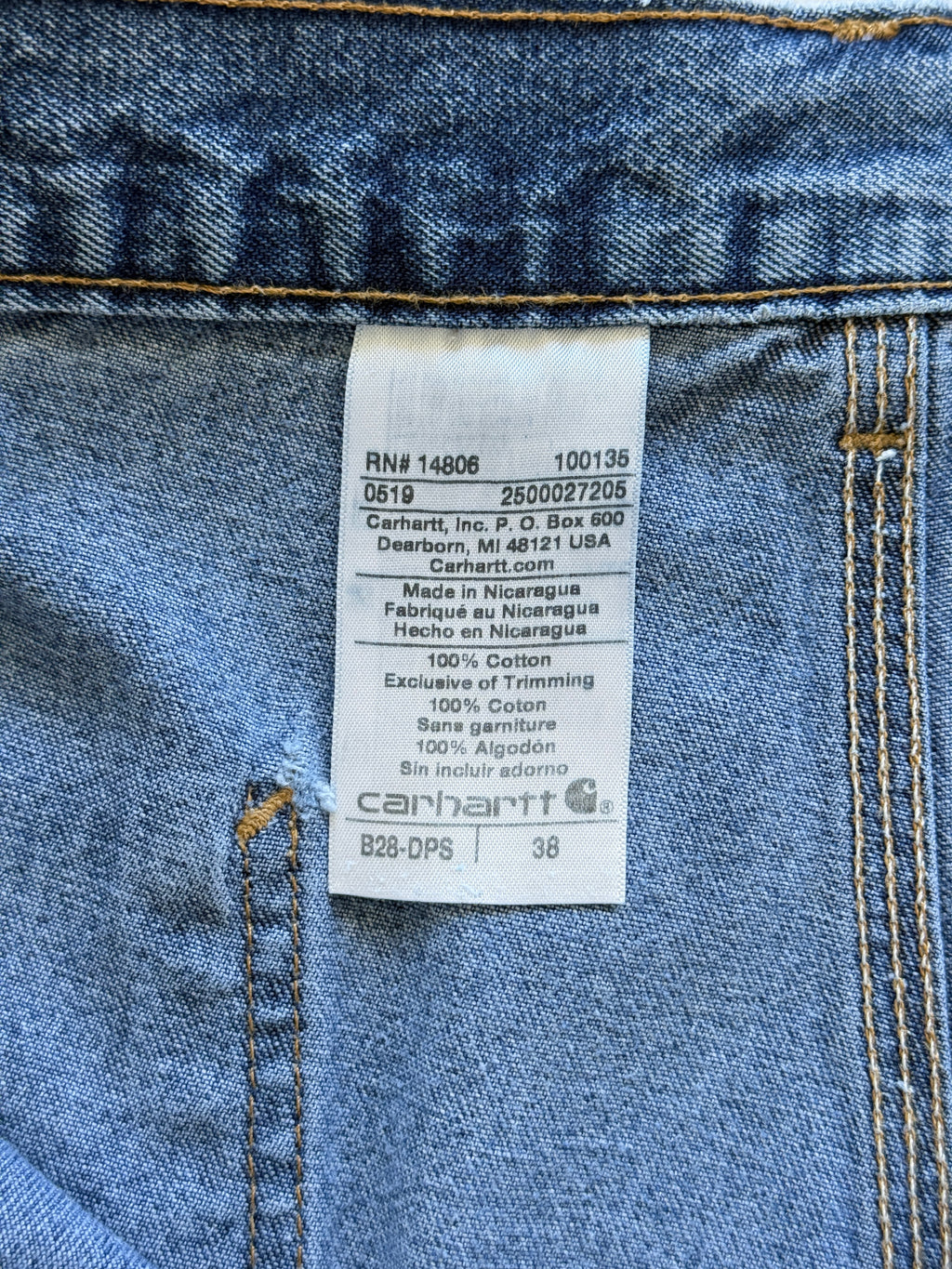 Blue Carhartt 90's Vintage Thrashed Denim Workwear Shorts - W38 x L8.5