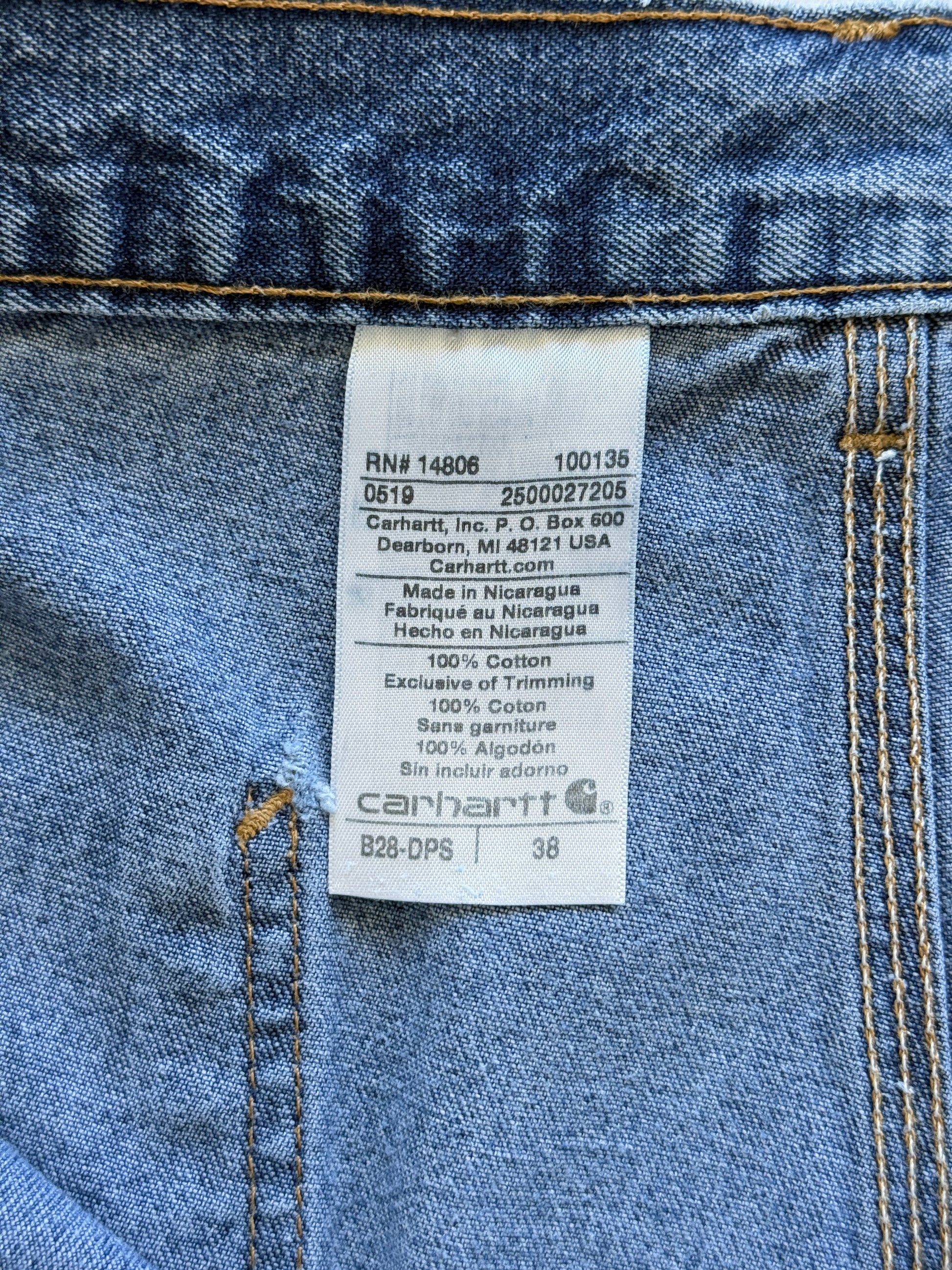 Blue Carhartt 90's Vintage Thrashed Denim Workwear Shorts - W38 x L8.5