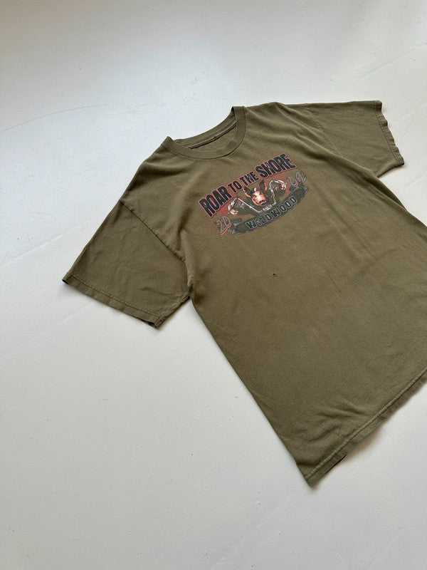 Khaki Green 00s Biker Vintage T-Shirt - Large