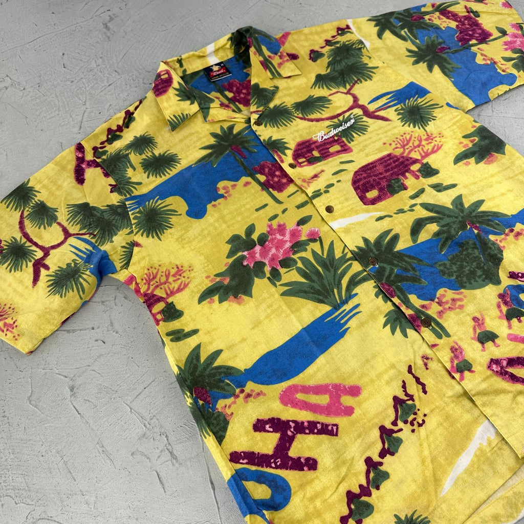 Vintage Budweiser Aloha Hawaii Short Sleeved Camp Collar 90s Shirt - Large