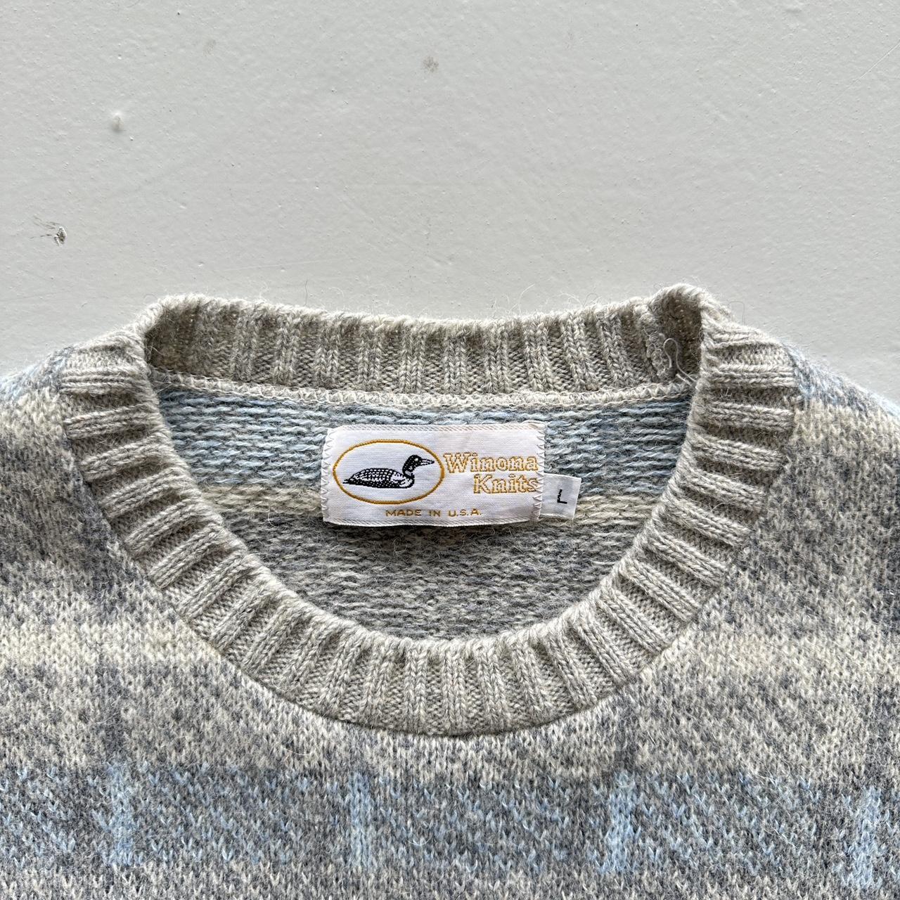Grey / Blue 90's Vintage Woollen Jumper - Medium