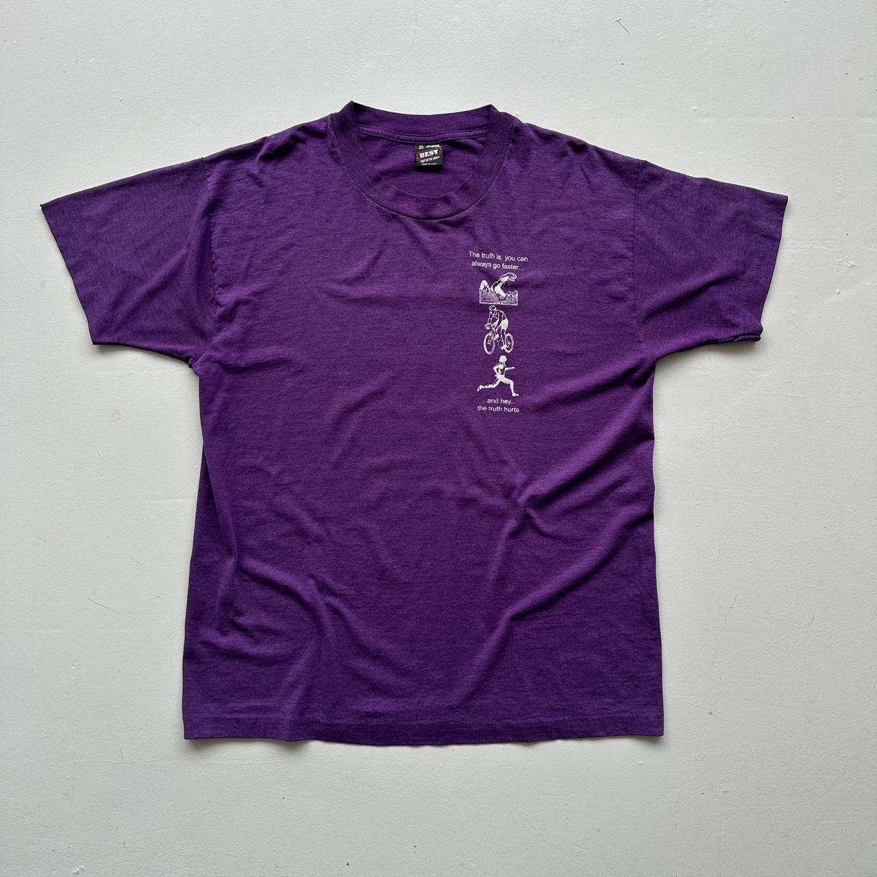 Purple Triathlon Slogan 90s Vintage T-shirt - Large