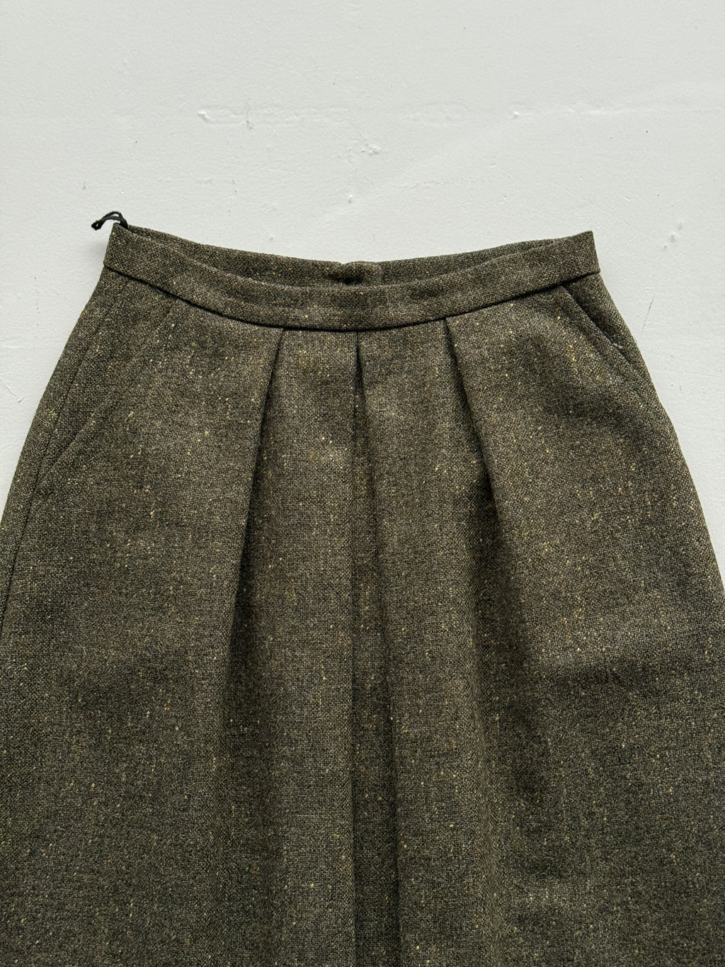 Dark Green Woollen 80's Vintage Midi High Waisted Pleated Pencil Skirt - UK 12